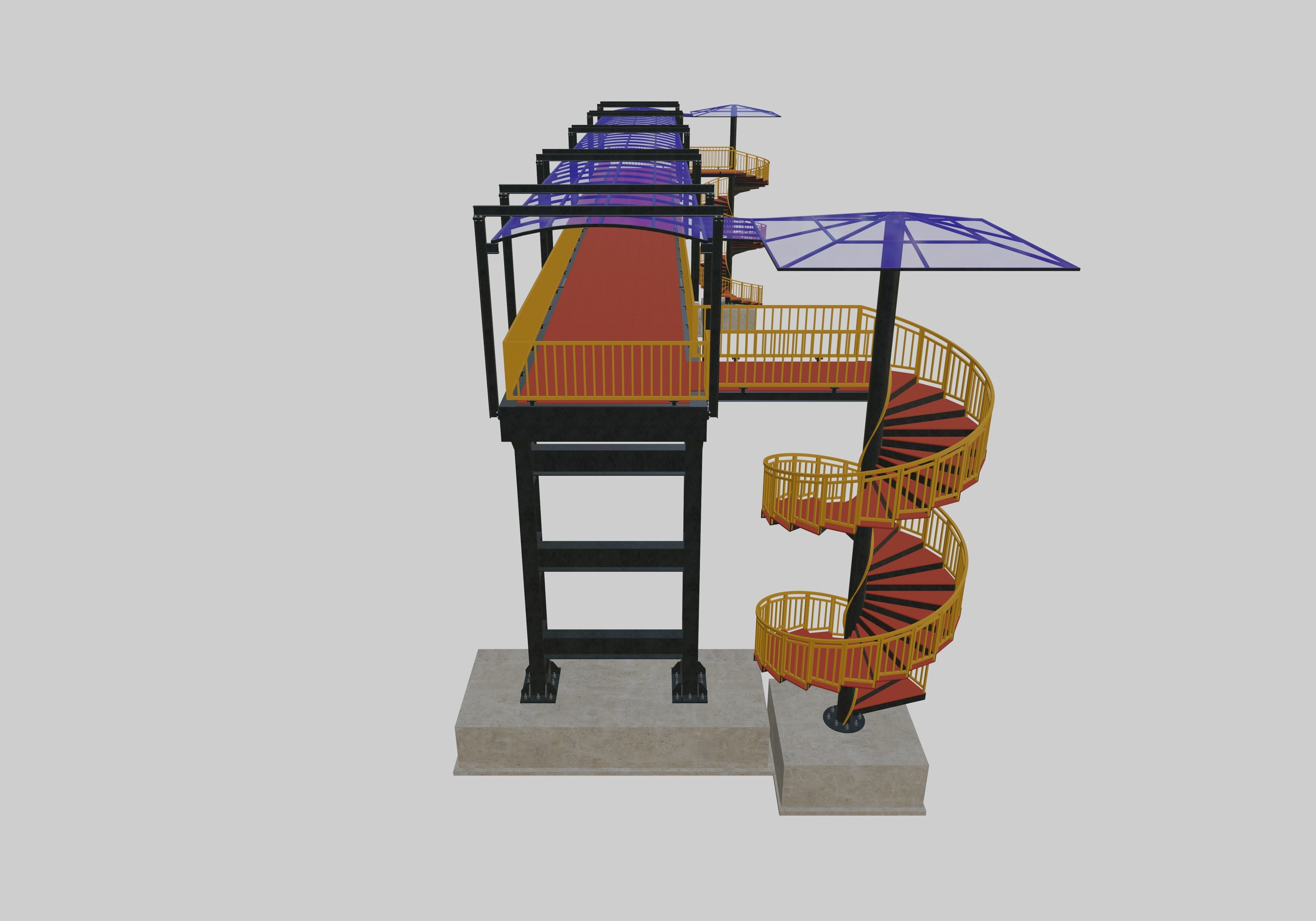 Steel Pedestrian Bridge - Spiral Stair - Straight Type-13 3D model_1