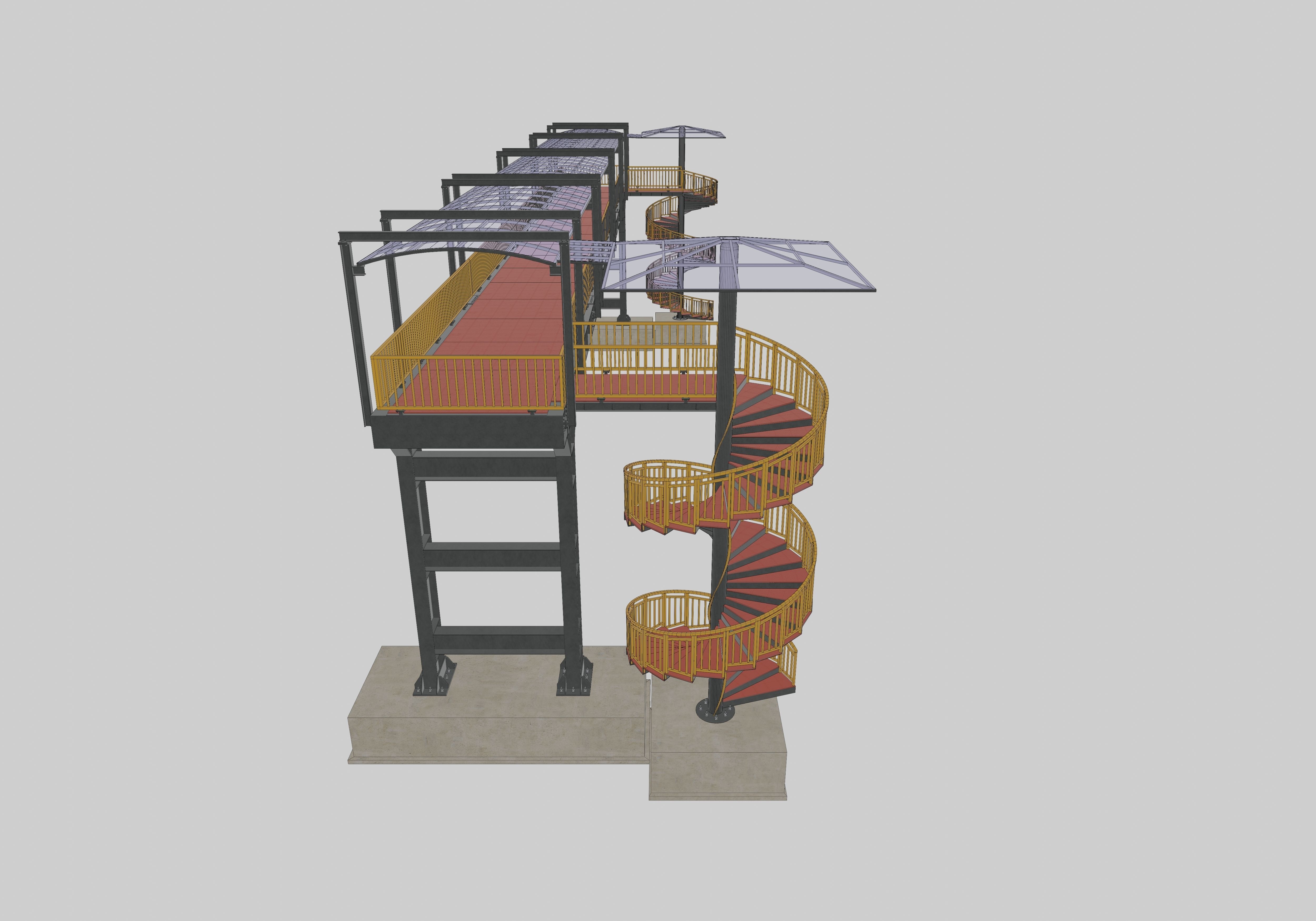 Steel Pedestrian Bridge - Spiral Stair - Straight Type-13 3D model_17
