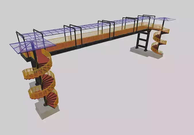Steel Pedestrian Bridge - Spiral Stair - Straight Type-13 3D model