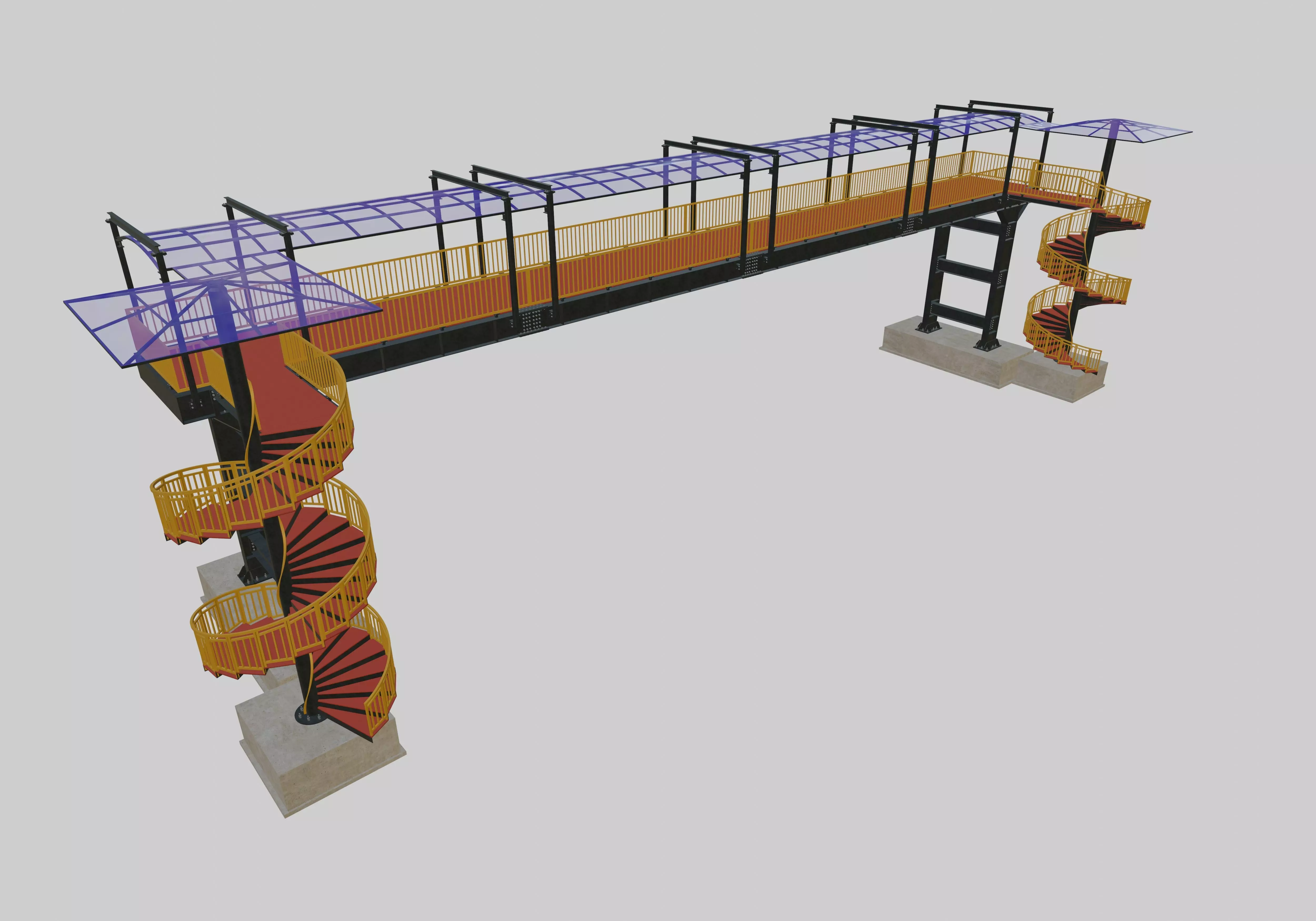 Steel Pedestrian Bridge - Spiral Stair - Straight Type-13 3D model_0