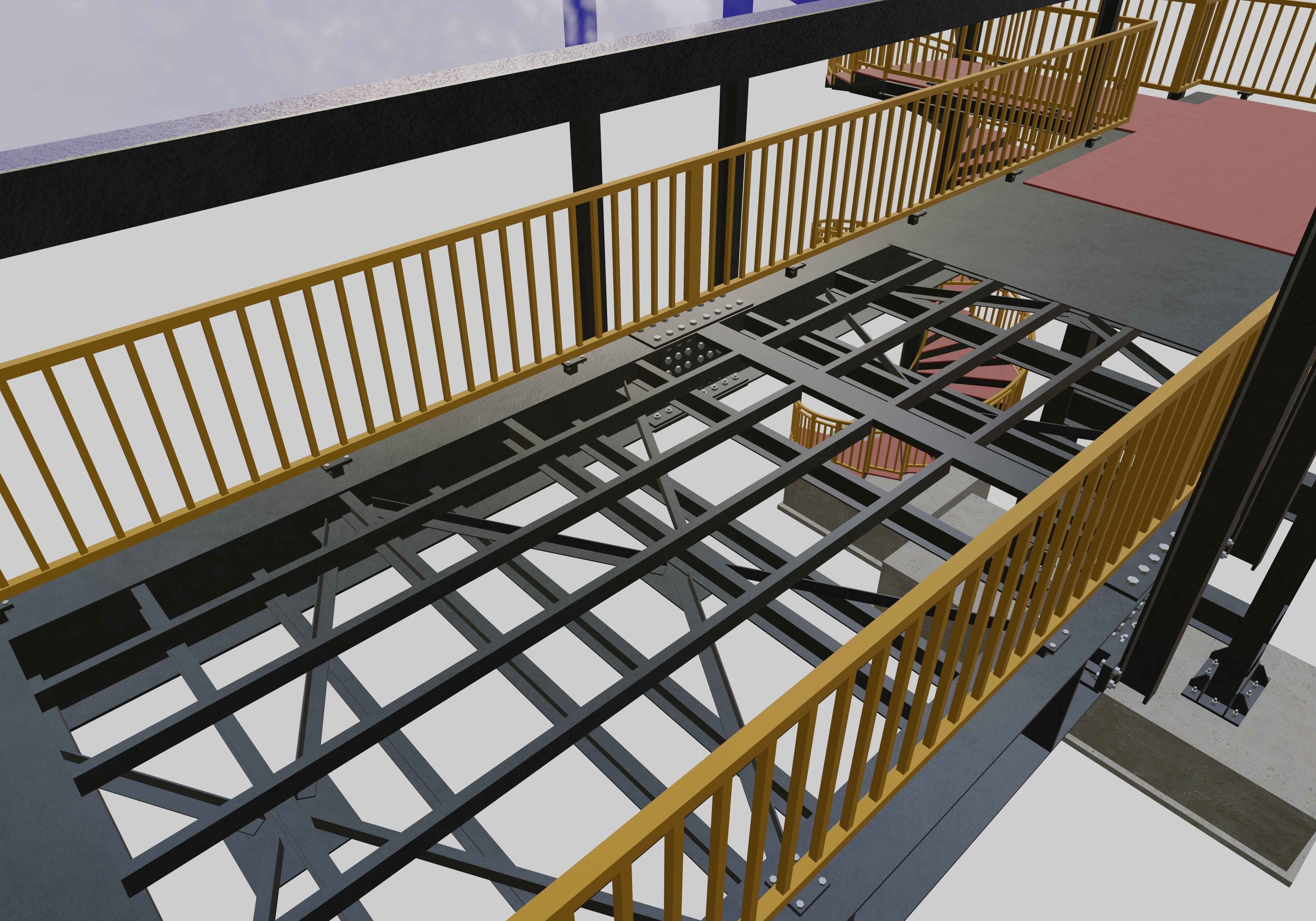 Steel Pedestrian Bridge - Spiral Stair - Straight Type-13 3D model_15