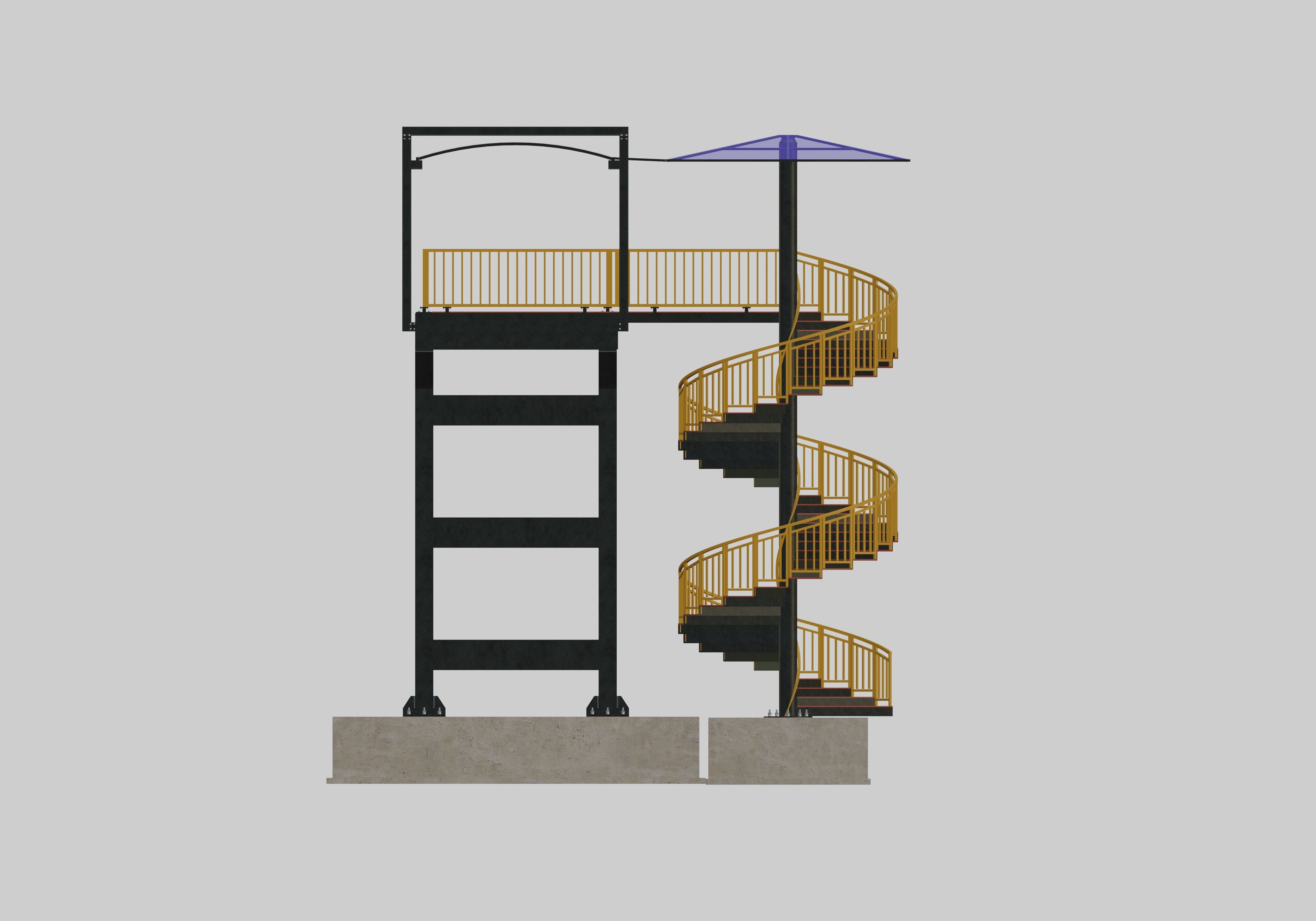 Steel Pedestrian Bridge - Spiral Stair - Straight Type-13 3D model_25