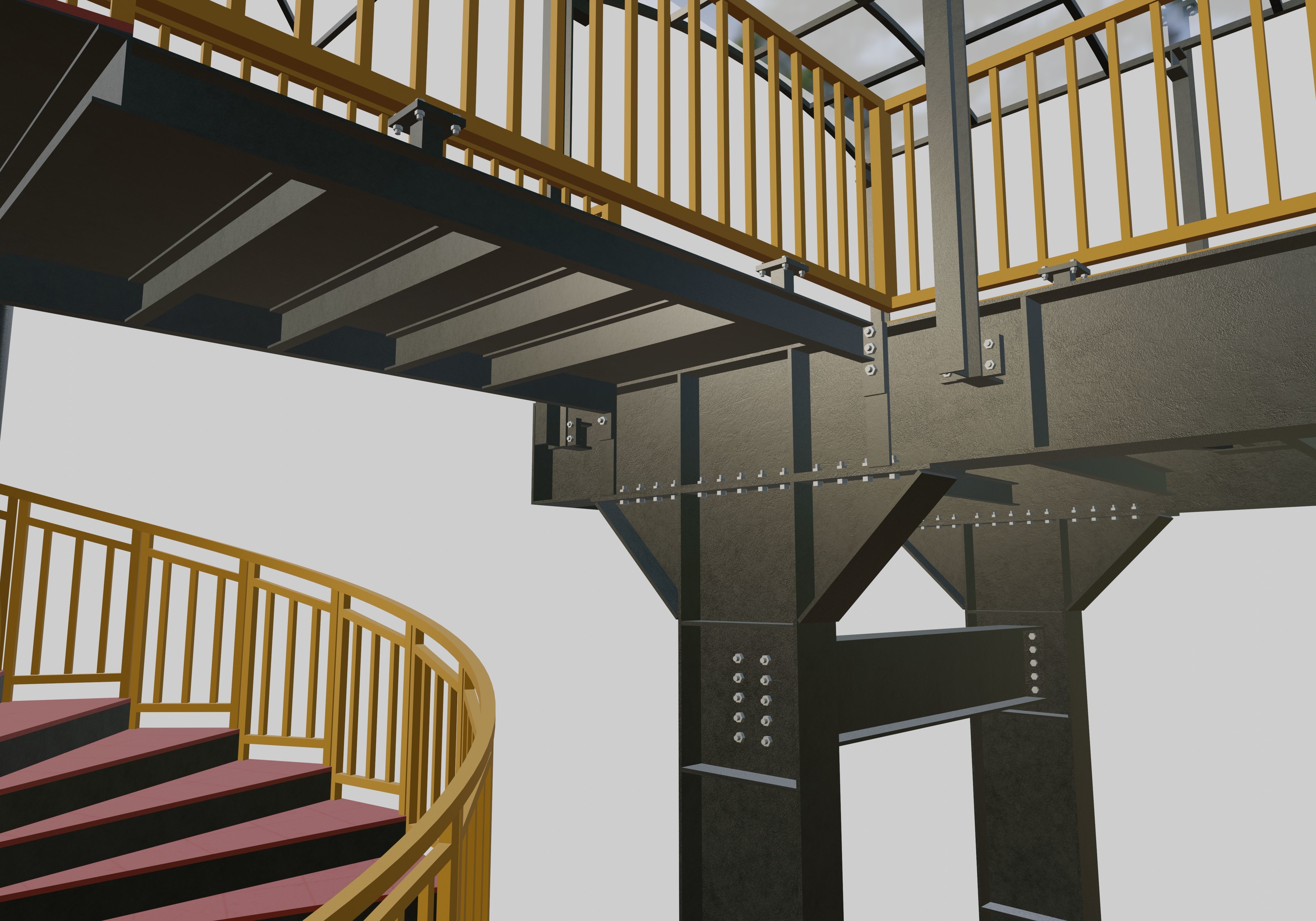 Steel Pedestrian Bridge - Spiral Stair - Straight Type-13 3D model_12