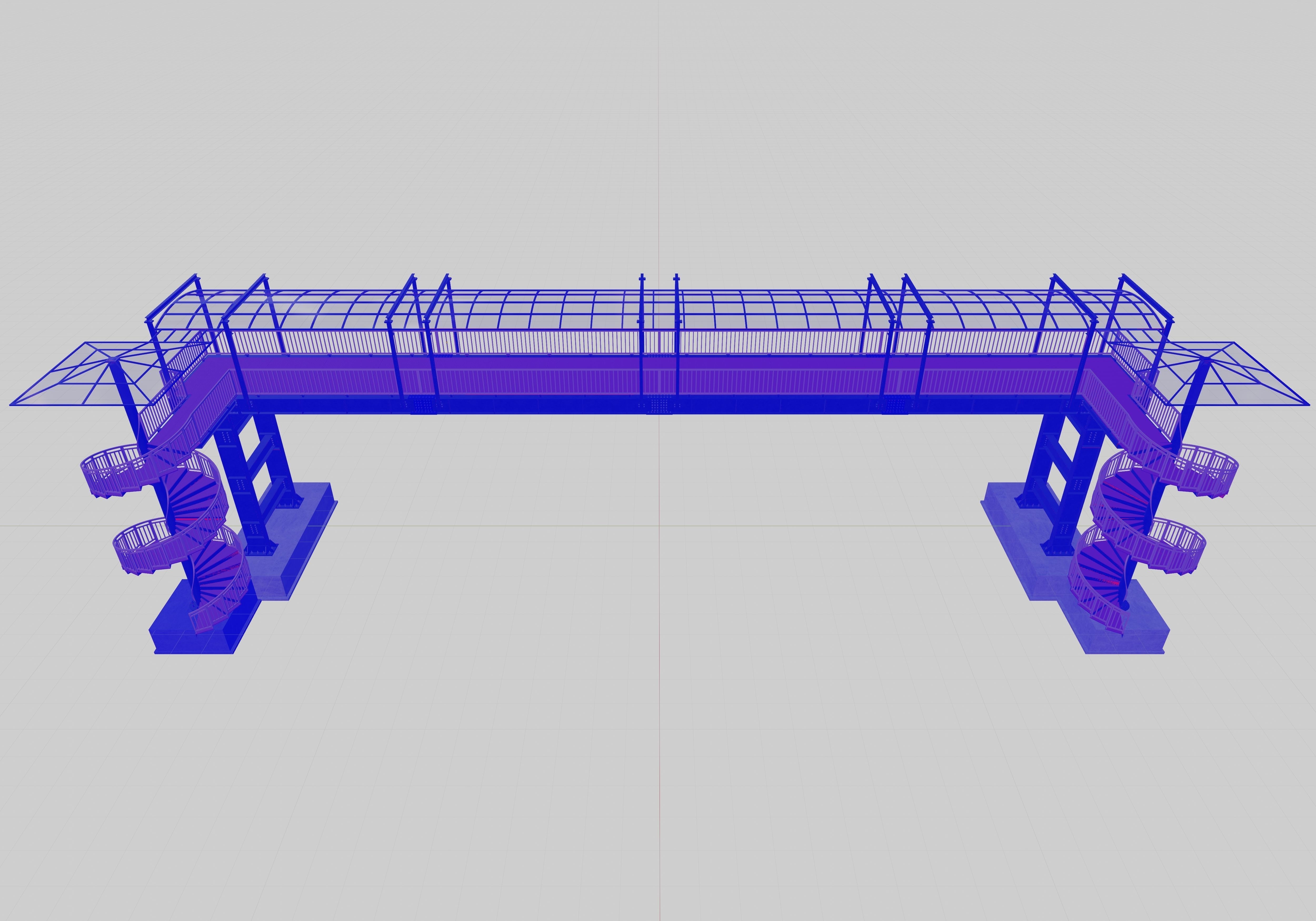 Steel Pedestrian Bridge - Spiral Stair - Straight Type-13 3D model_7