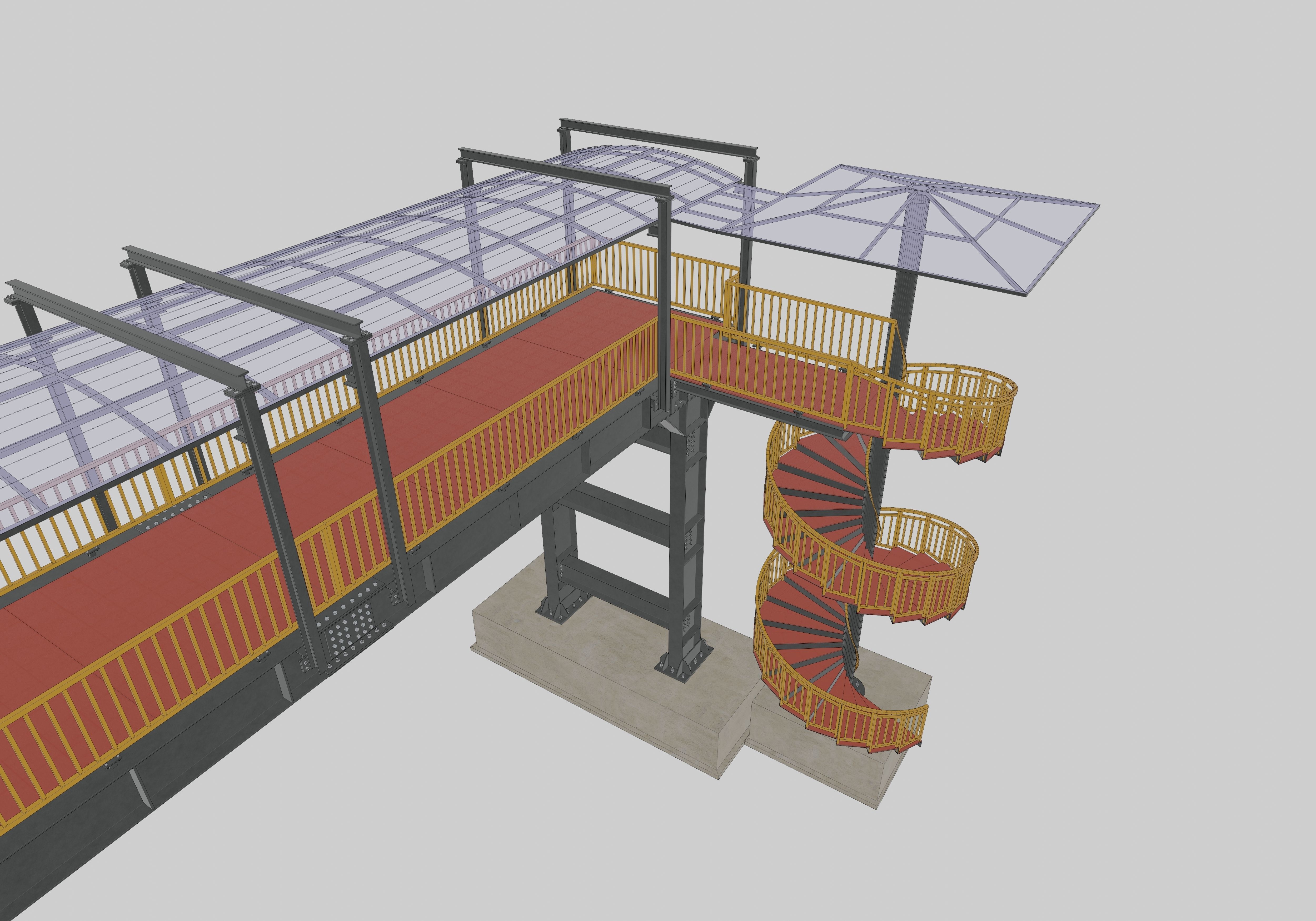 Steel Pedestrian Bridge - Spiral Stair - Straight Type-13 3D model_23