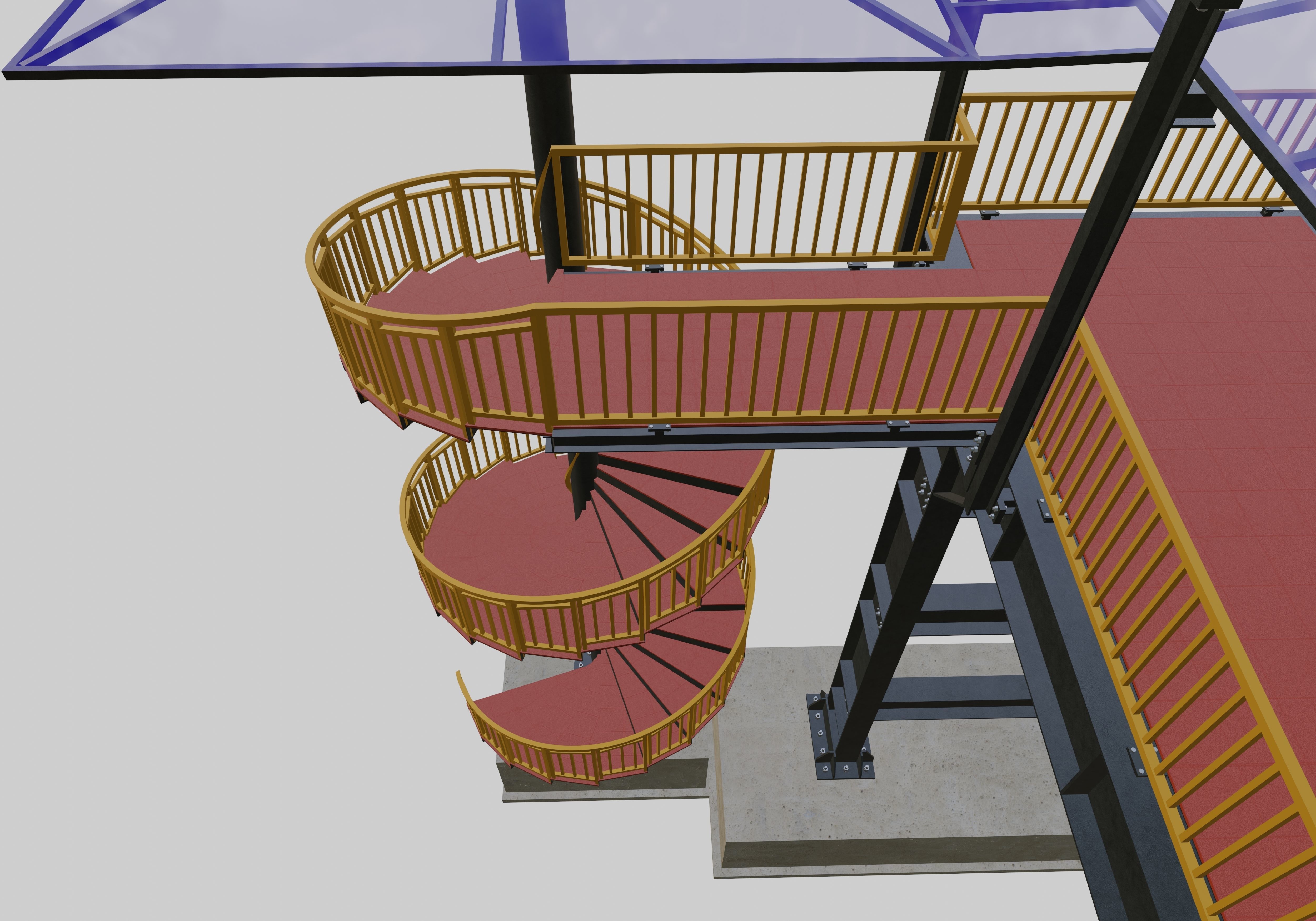Steel Pedestrian Bridge - Spiral Stair - Straight Type-13 3D model_9