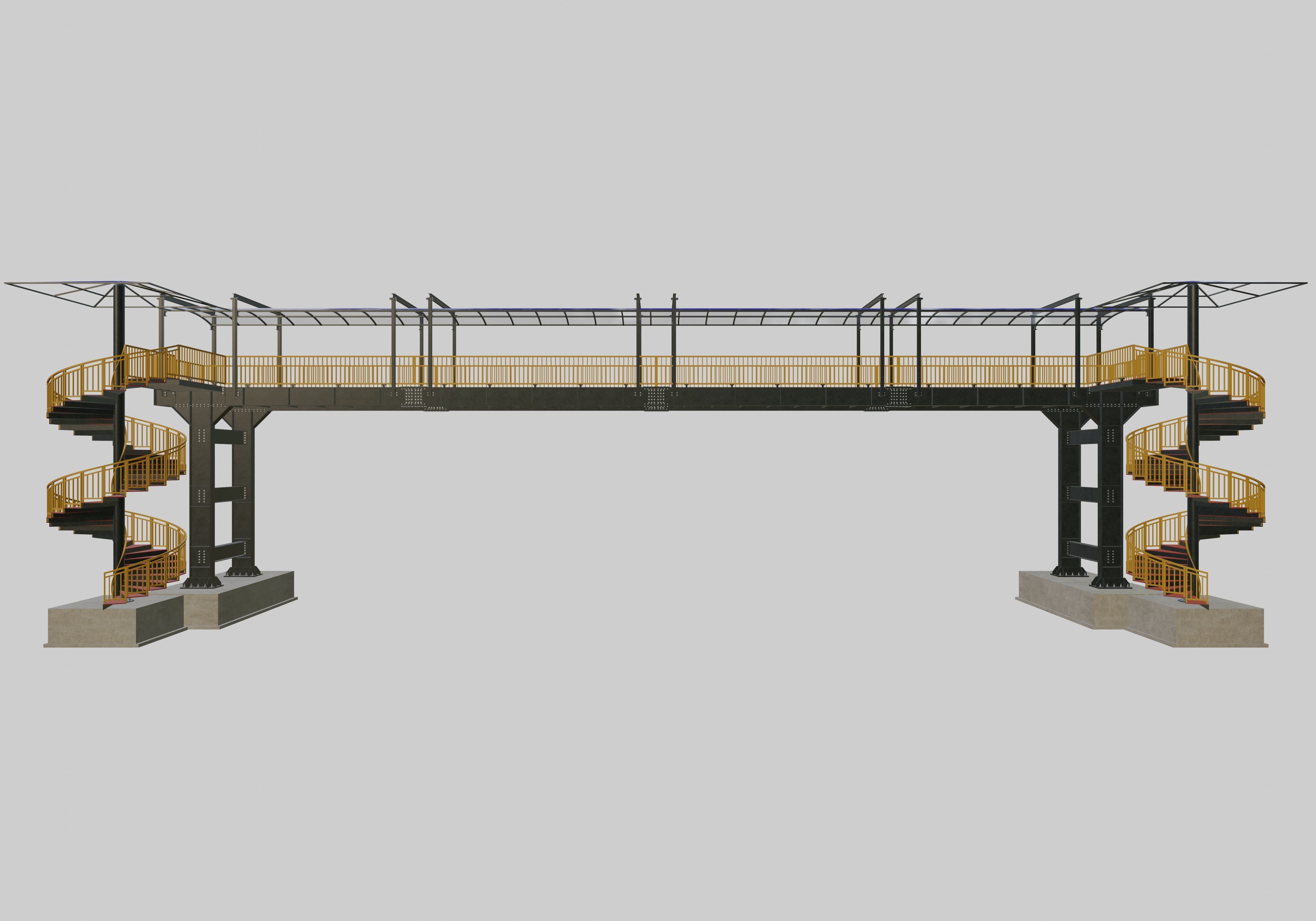 Steel Pedestrian Bridge - Spiral Stair - Straight Type-13 3D model_26