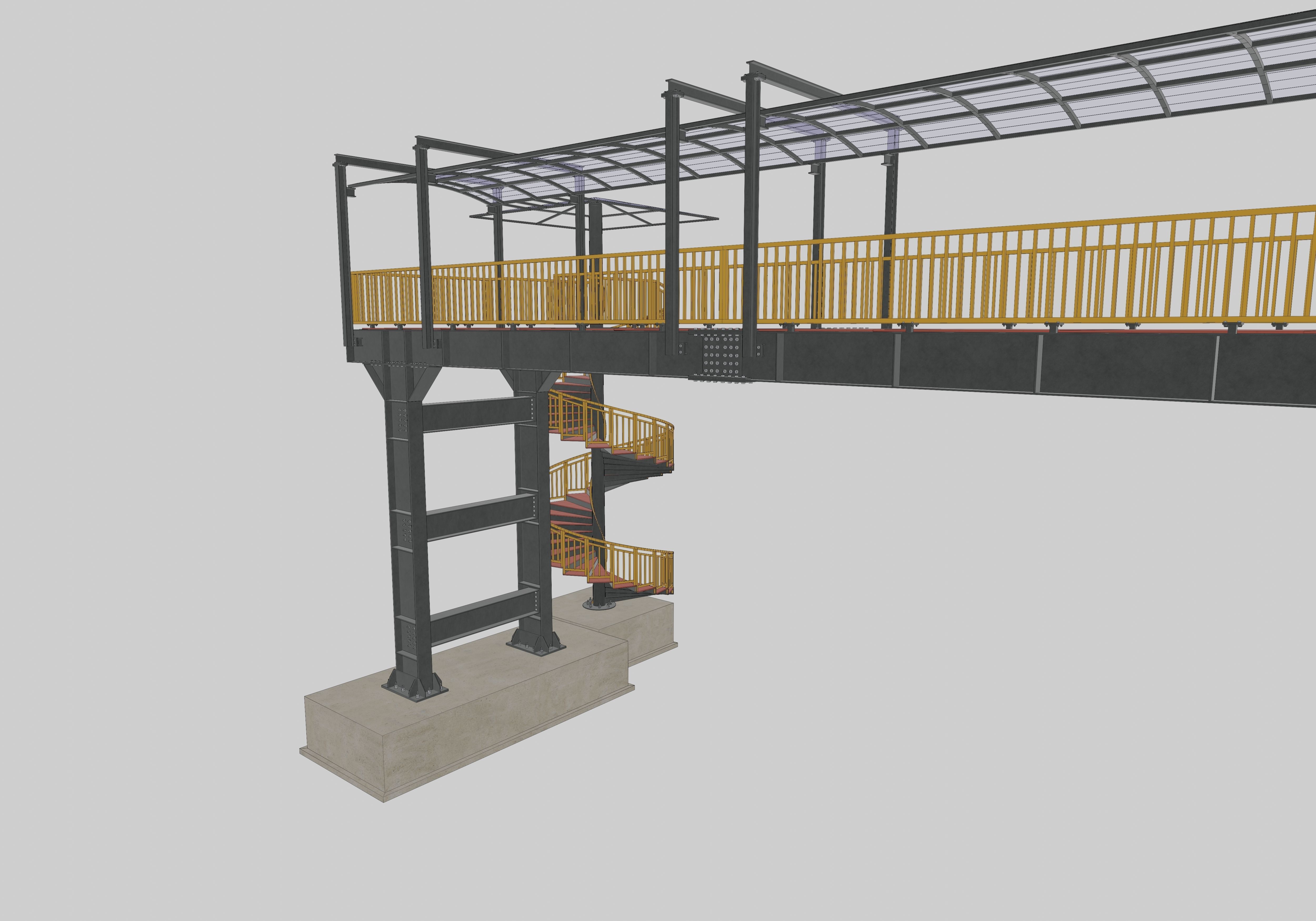 Steel Pedestrian Bridge - Spiral Stair - Straight Type-13 3D model_19