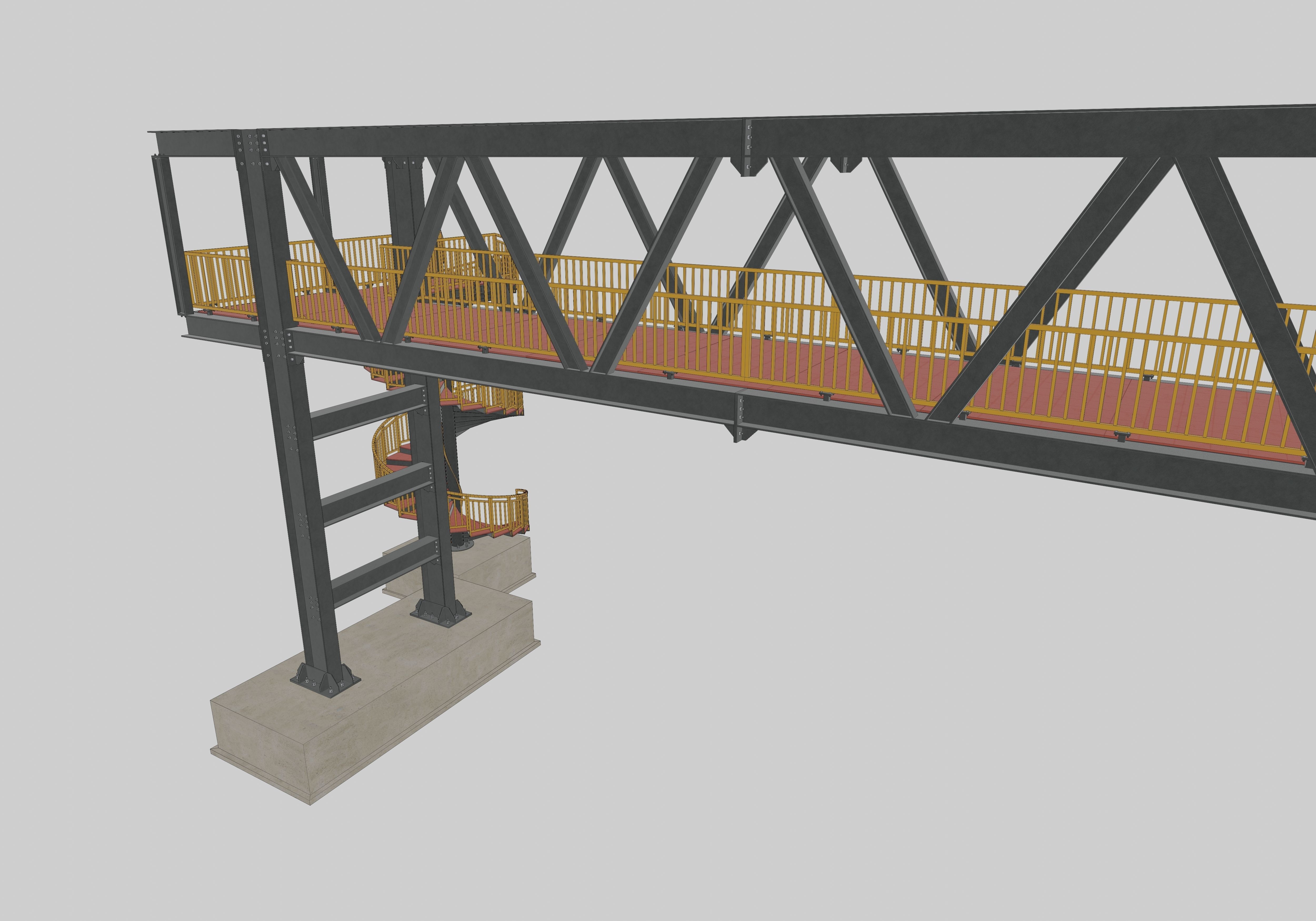 Steel Pedestrian Bridge - Spiral Stair - Truss Type-15 3D model_19