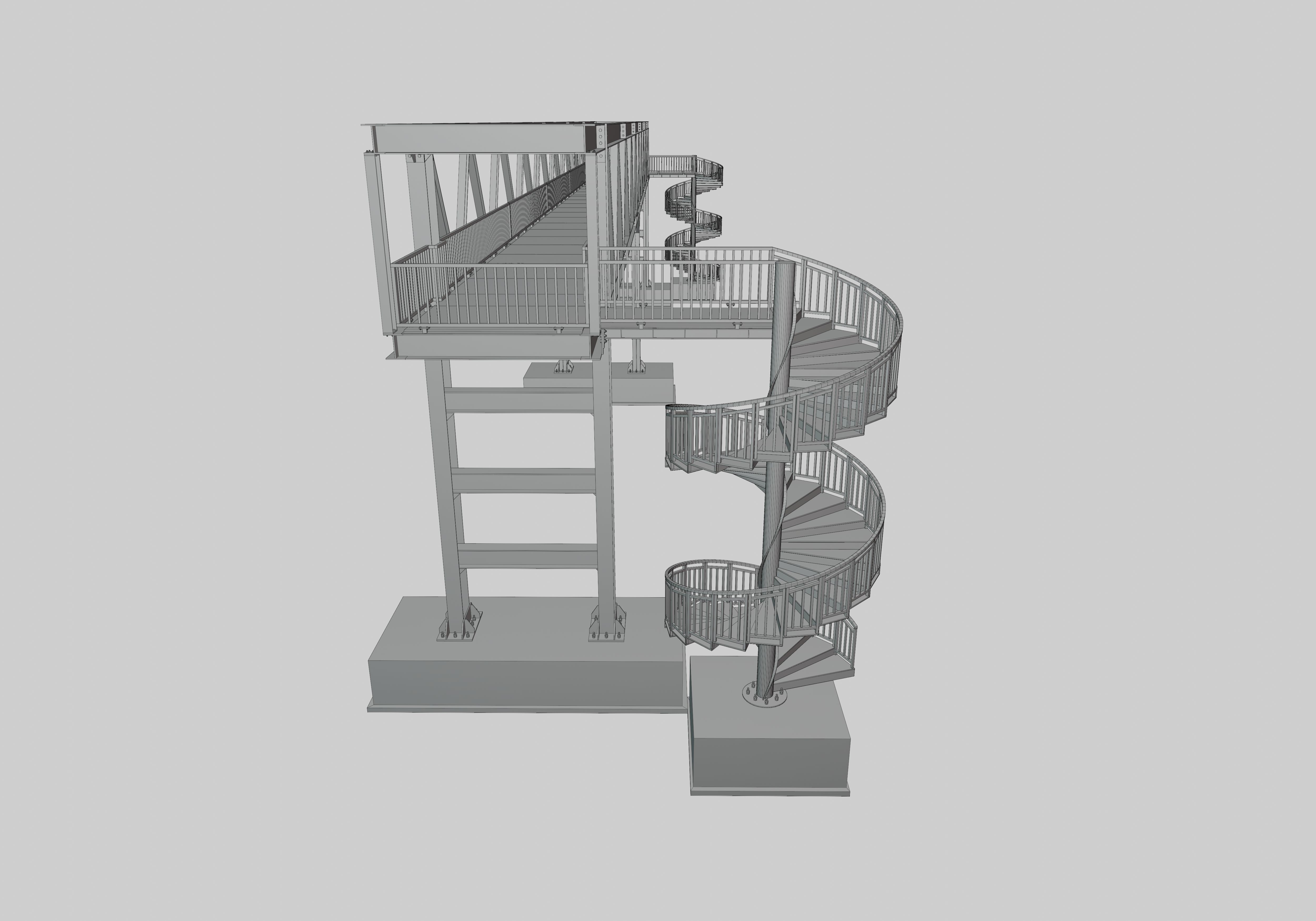 Steel Pedestrian Bridge - Spiral Stair - Truss Type-15 3D model_38