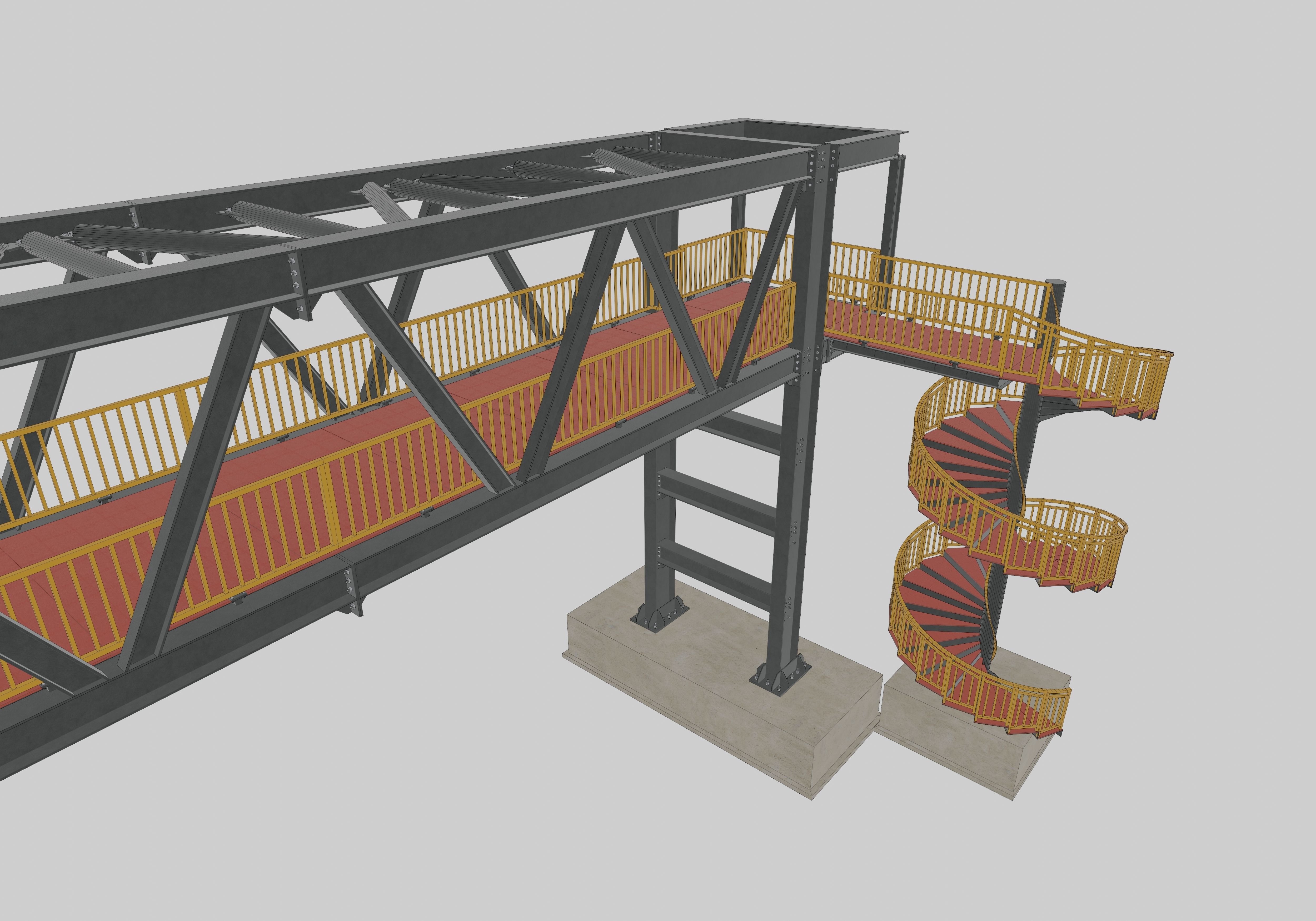 Steel Pedestrian Bridge - Spiral Stair - Truss Type-15 3D model_23