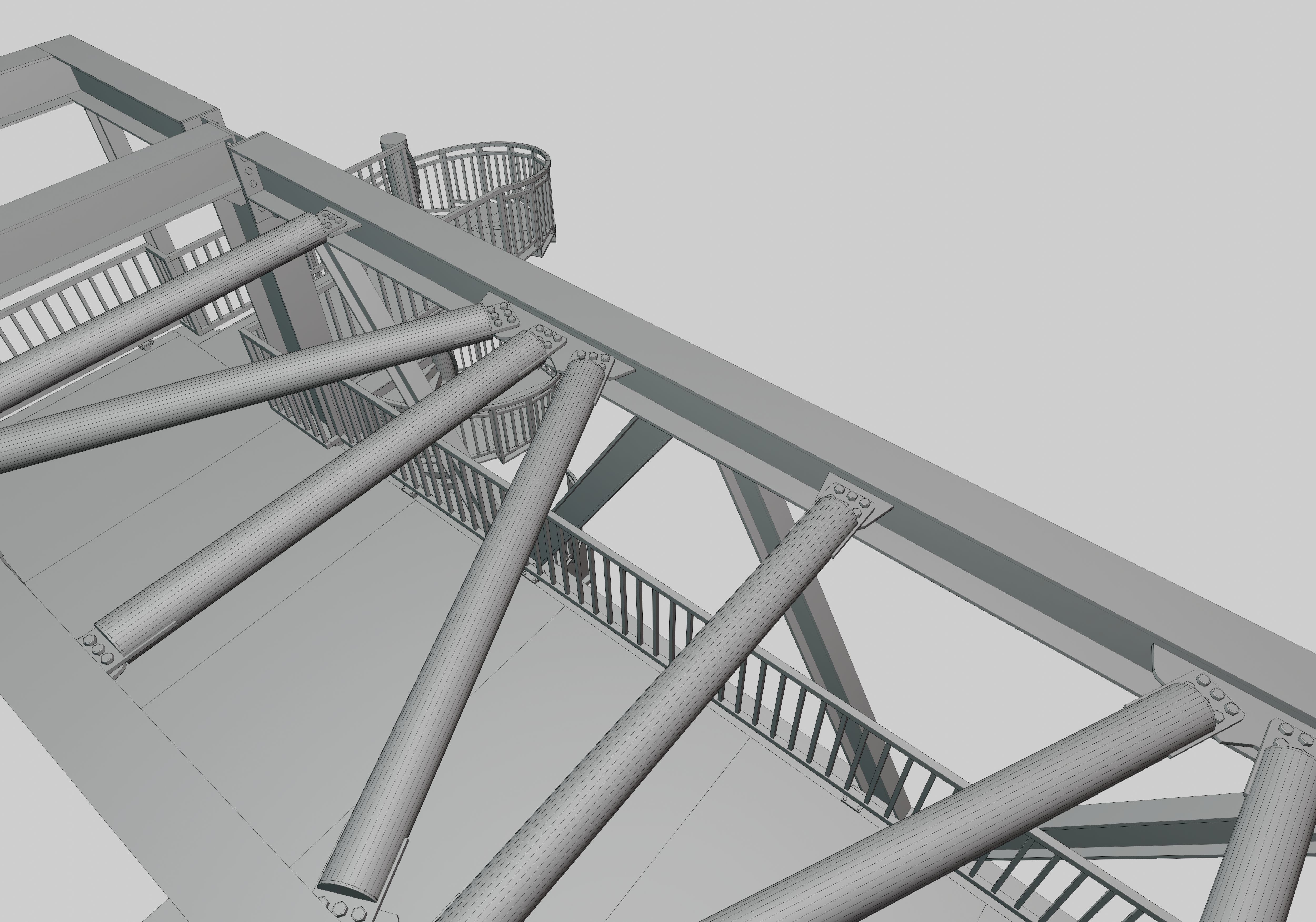 Steel Pedestrian Bridge - Spiral Stair - Truss Type-15 3D model_40