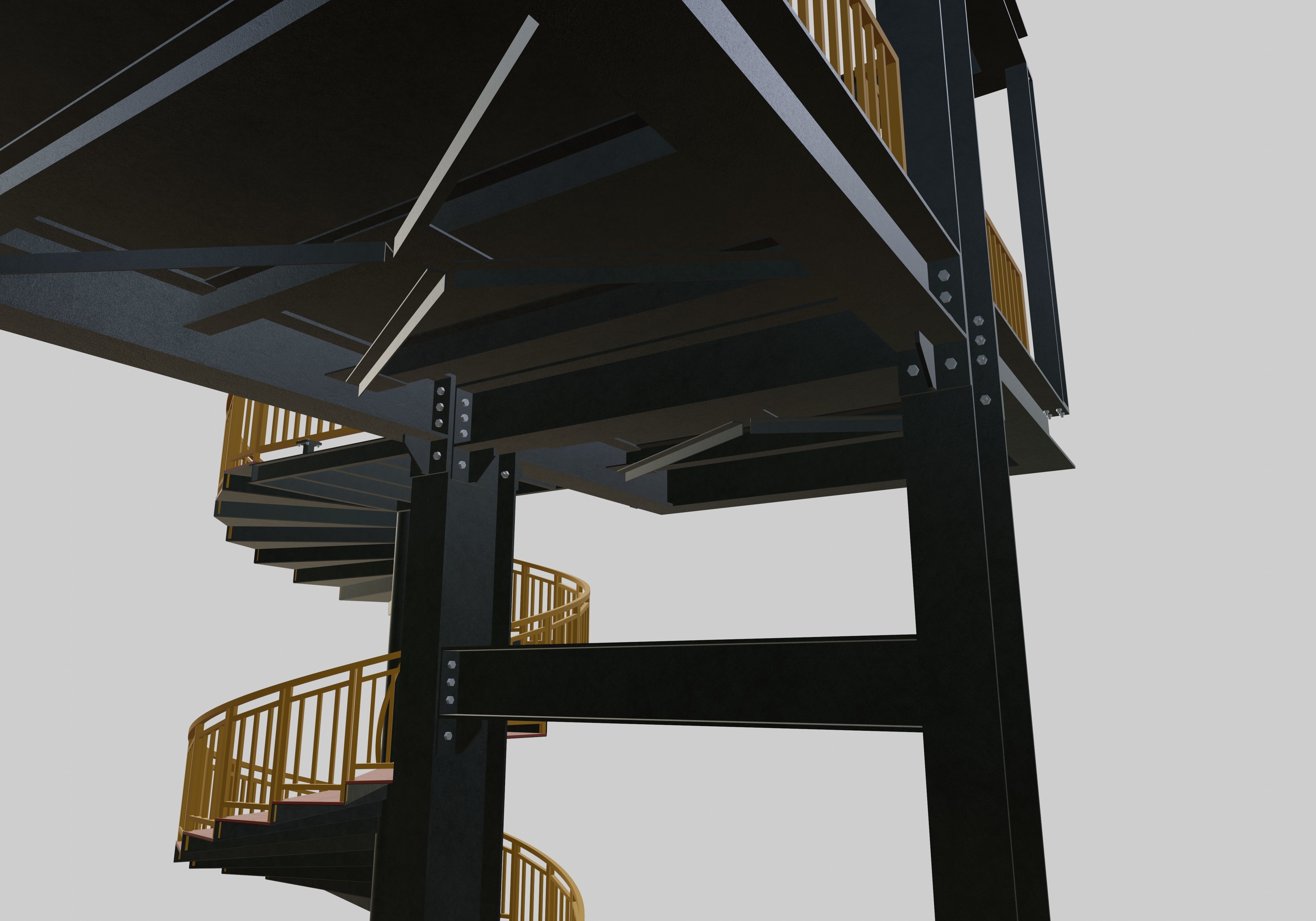 Steel Pedestrian Bridge - Spiral Stair - Truss Type-15 3D model_31