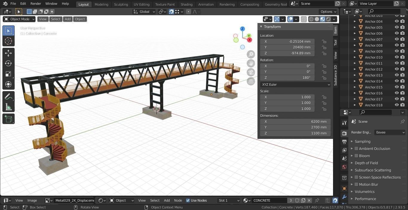 Steel Pedestrian Bridge - Spiral Stair - Truss Type-15 3D model_41