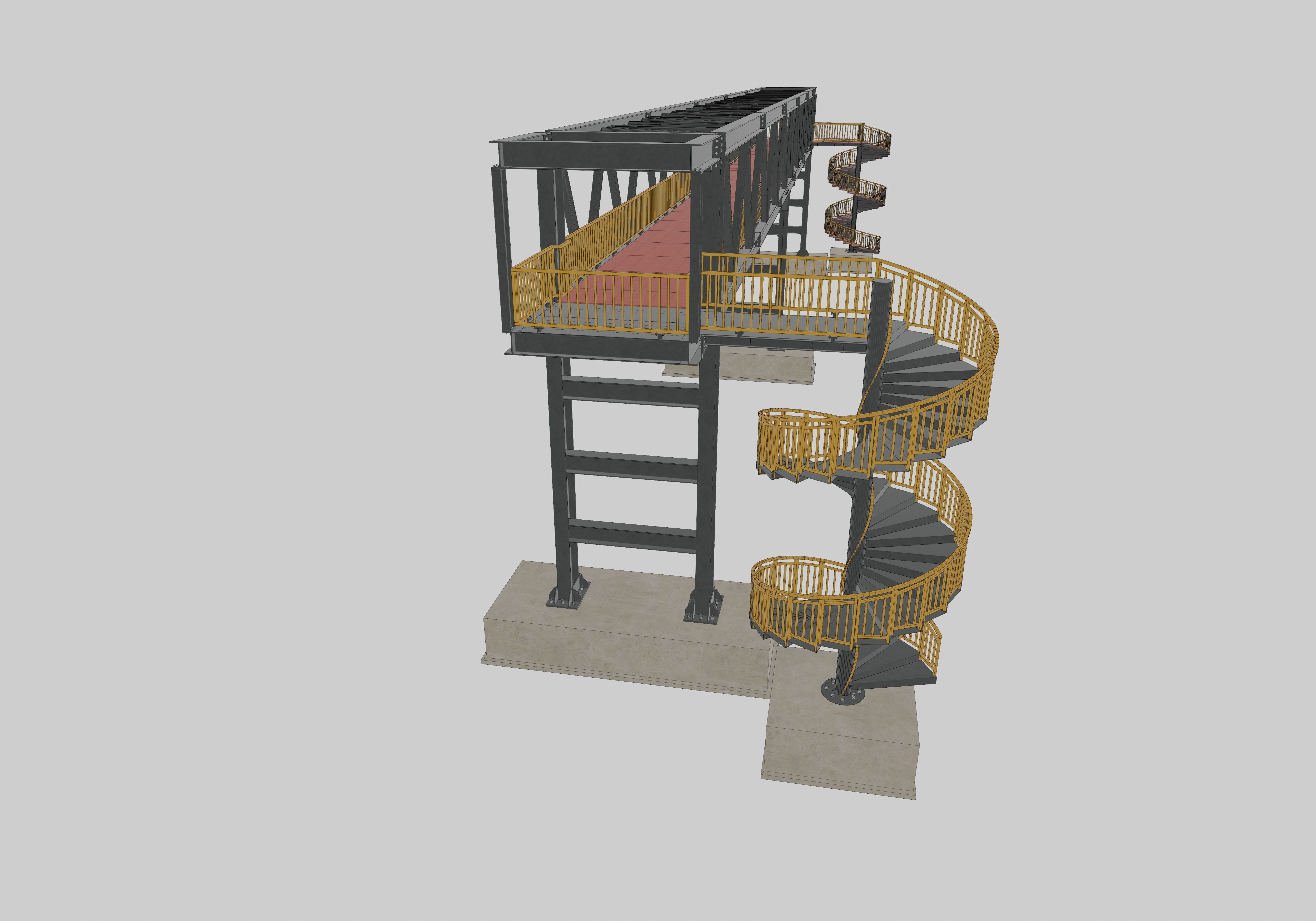 Steel Pedestrian Bridge - Spiral Stair - Truss Type-15 3D model_17