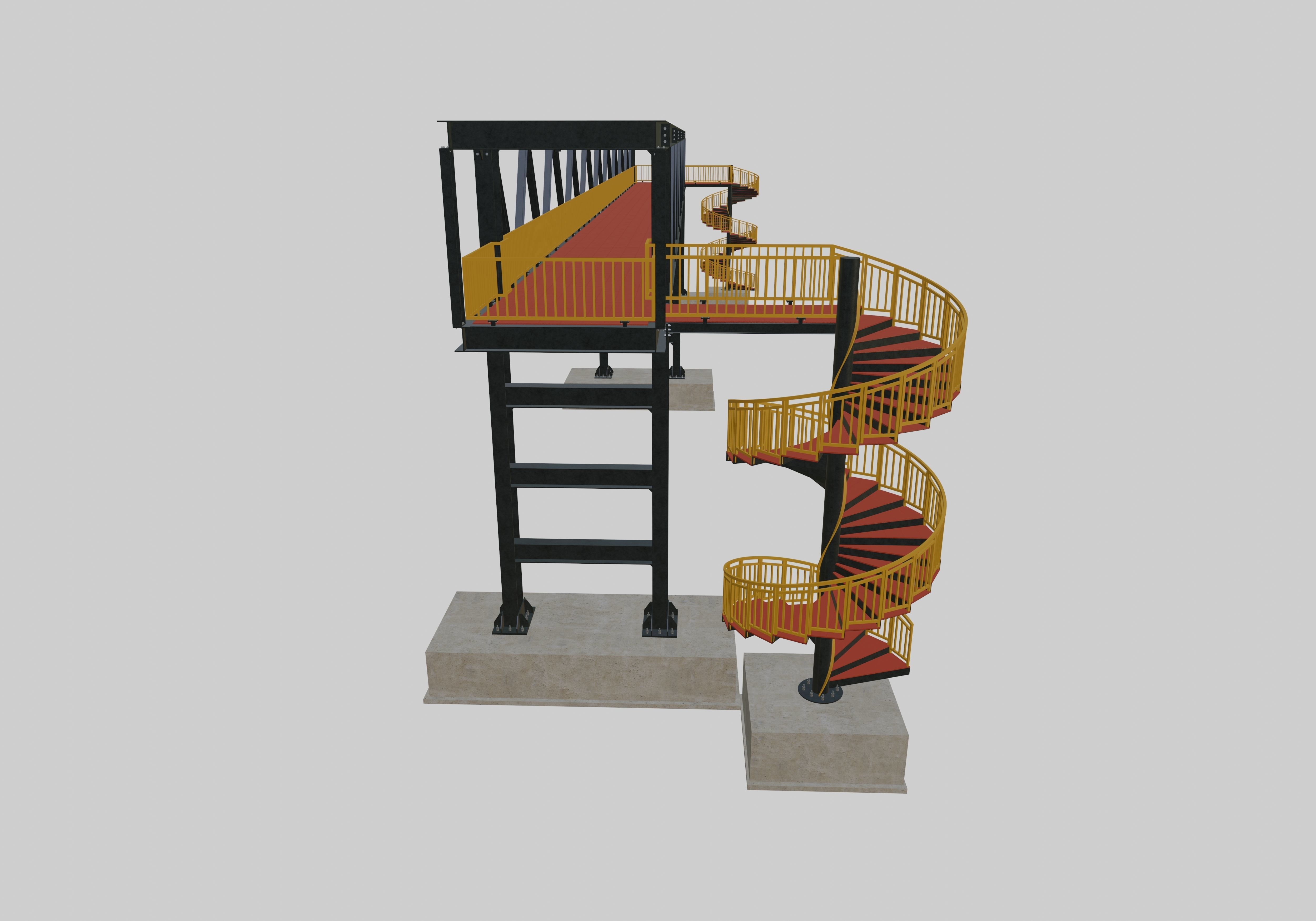 Steel Pedestrian Bridge - Spiral Stair - Truss Type-15 3D model_1