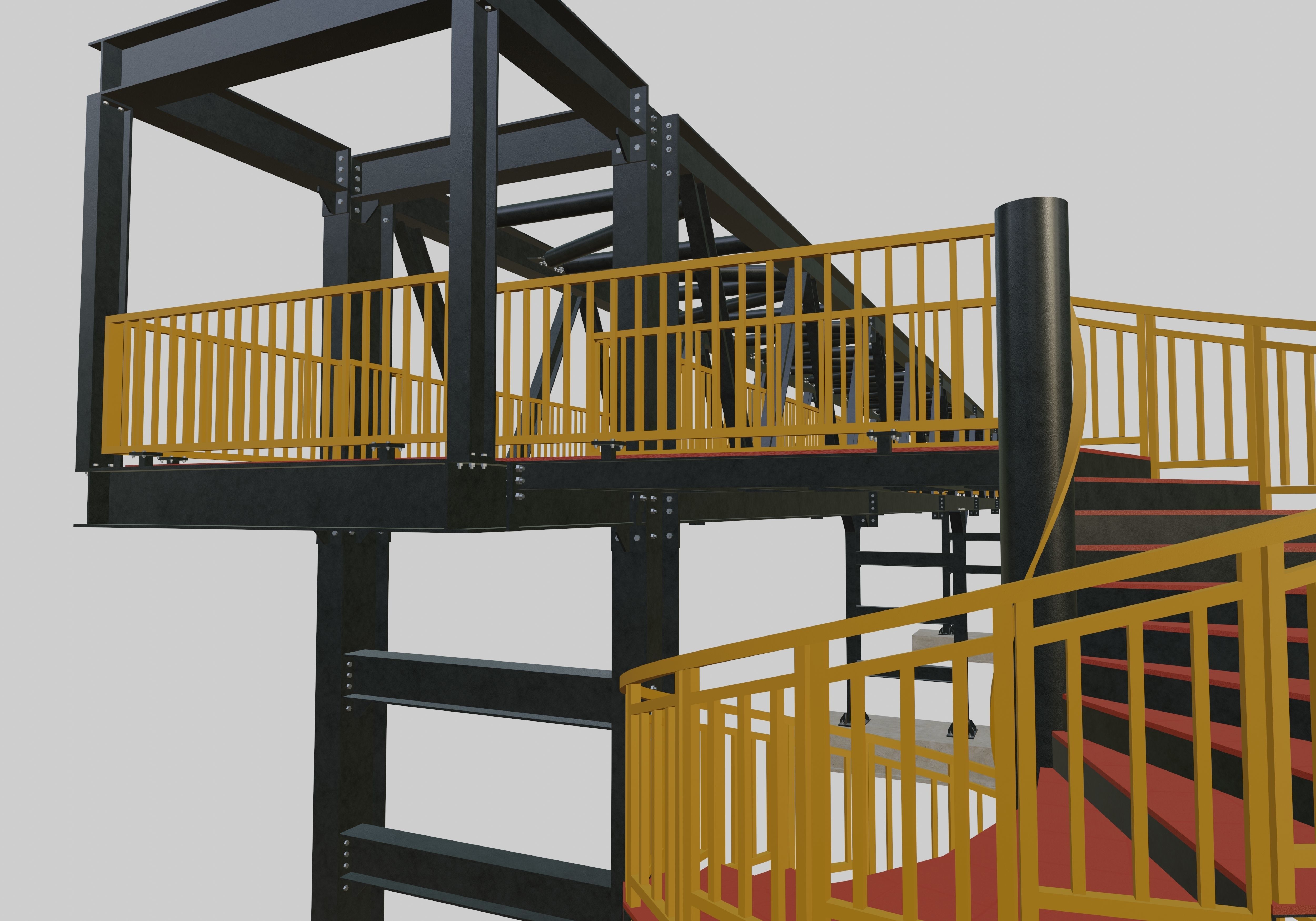 Steel Pedestrian Bridge - Spiral Stair - Truss Type-15 3D model_13