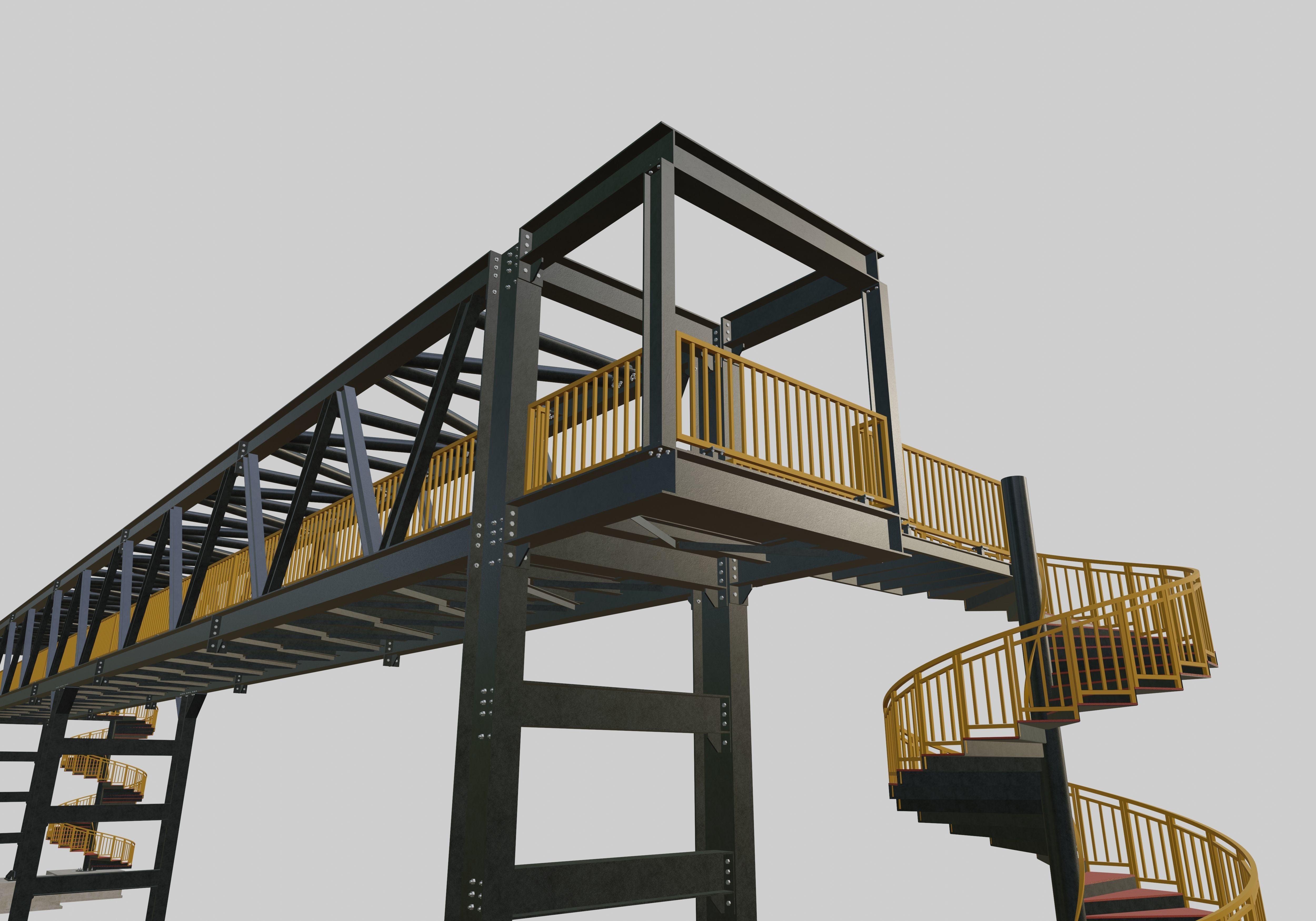 Steel Pedestrian Bridge - Spiral Stair - Truss Type-15 3D model_3