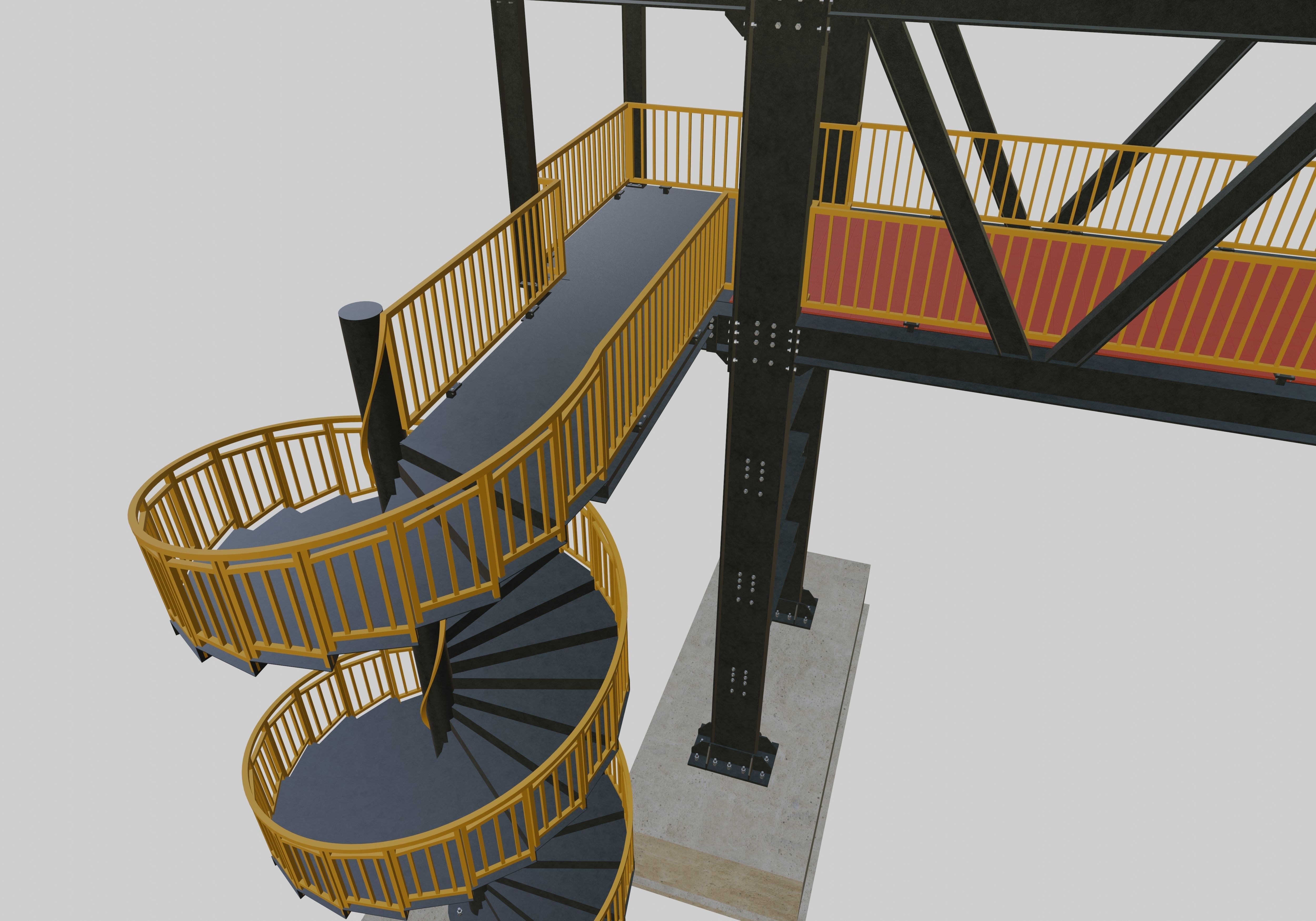 Steel Pedestrian Bridge - Spiral Stair - Truss Type-15 3D model_16