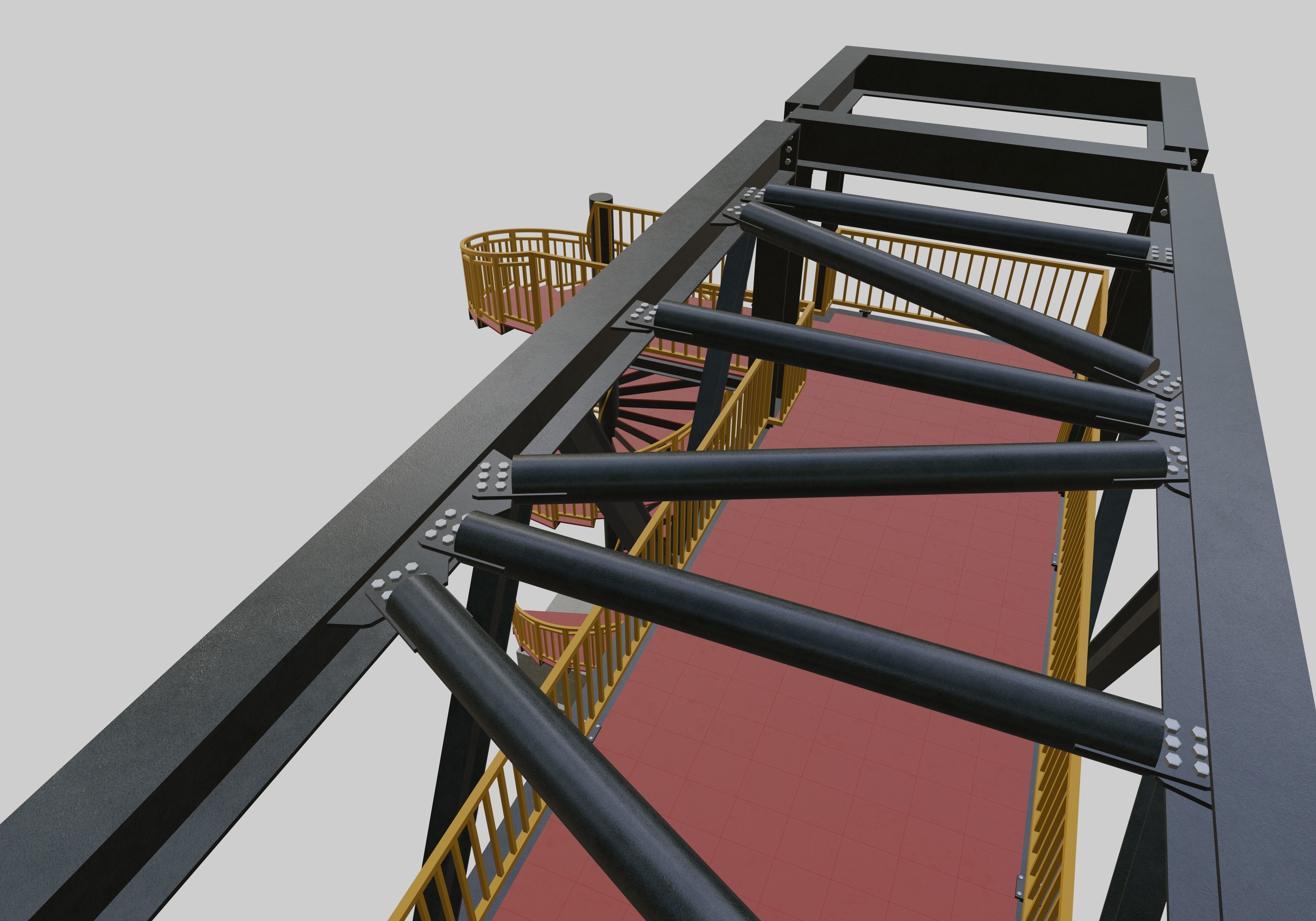 Steel Pedestrian Bridge - Spiral Stair - Truss Type-15 3D model_32
