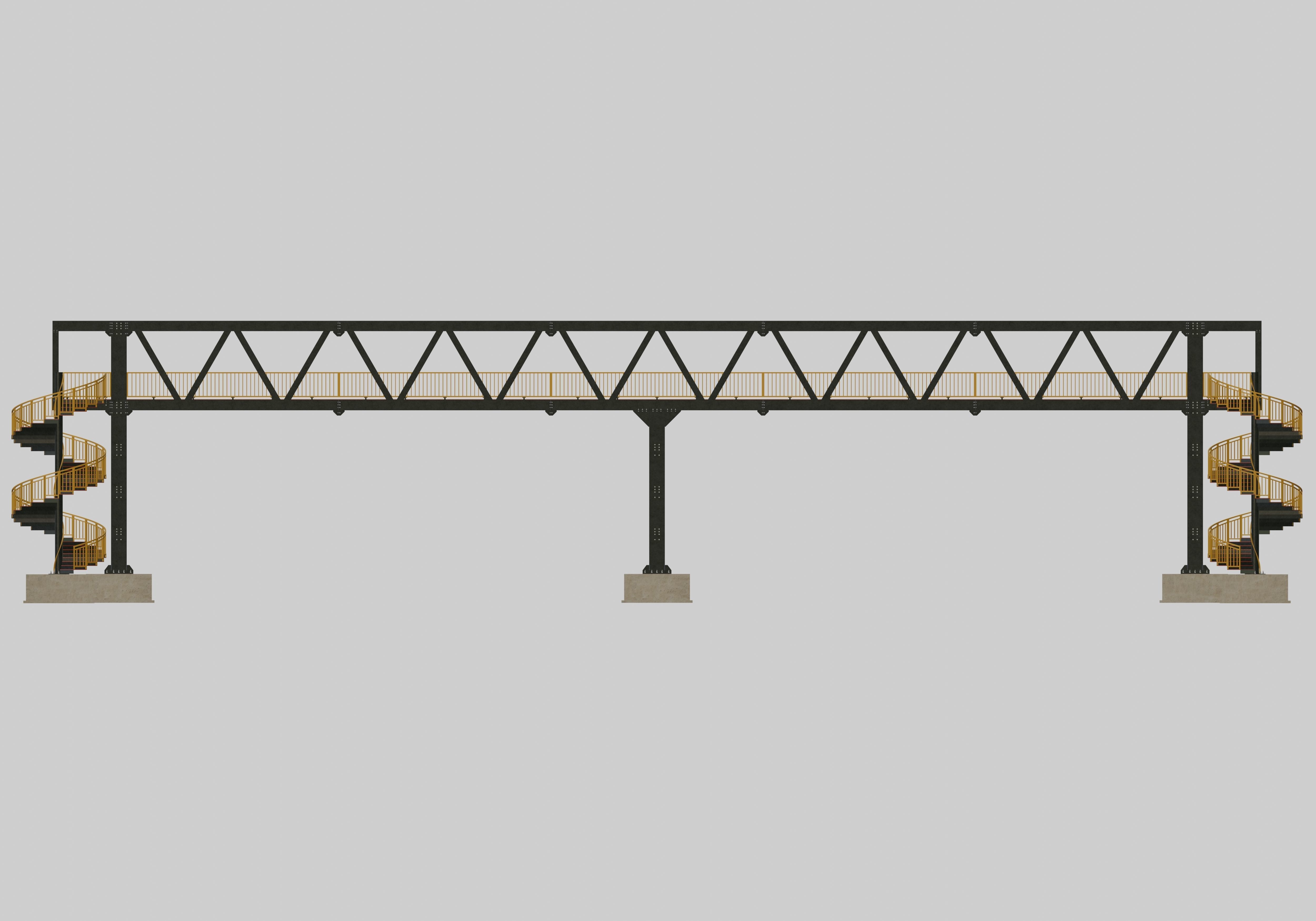 Steel Pedestrian Bridge - Spiral Stair - Truss Type-15 3D model_27