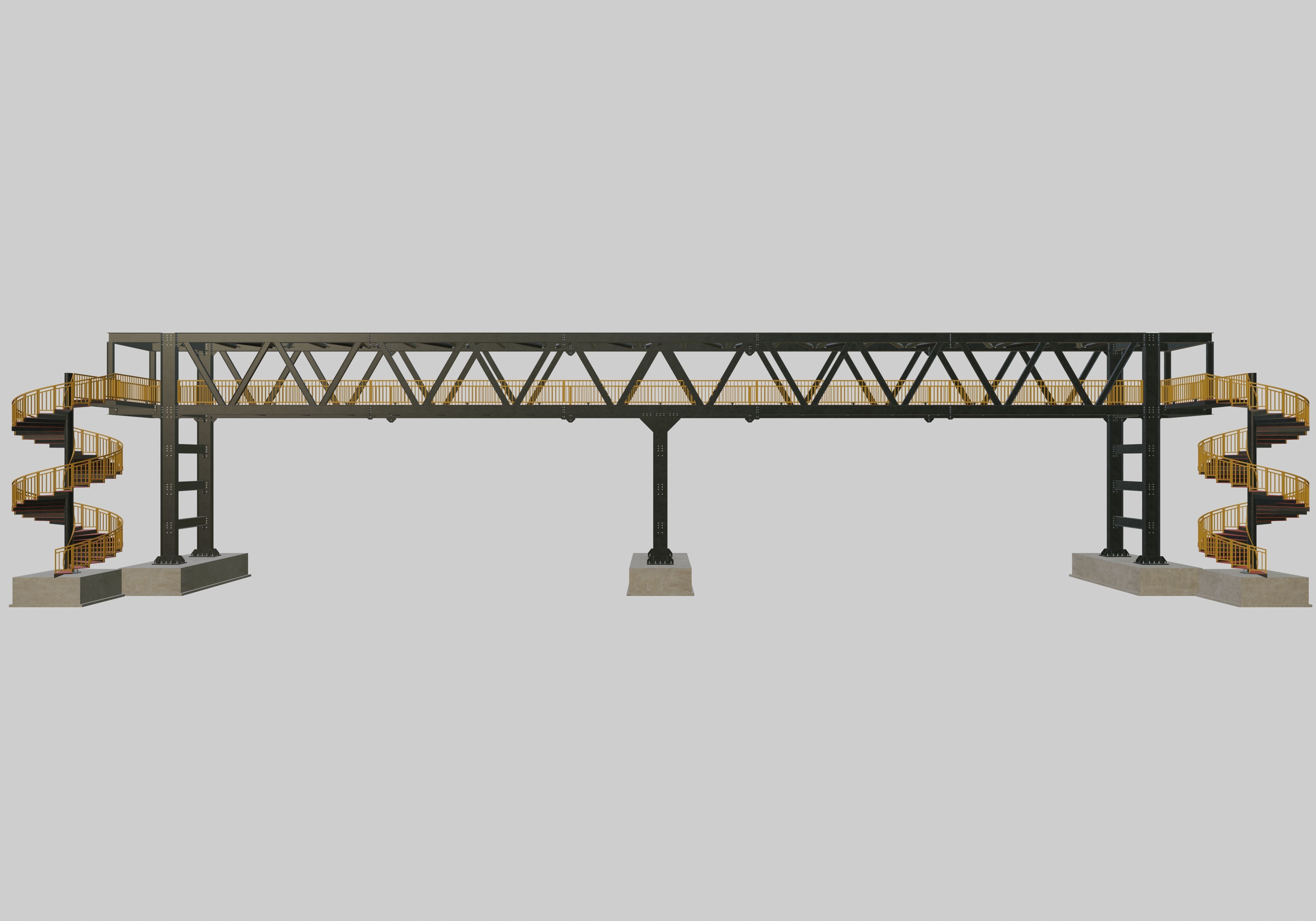 Steel Pedestrian Bridge - Spiral Stair - Truss Type-15 3D model_26