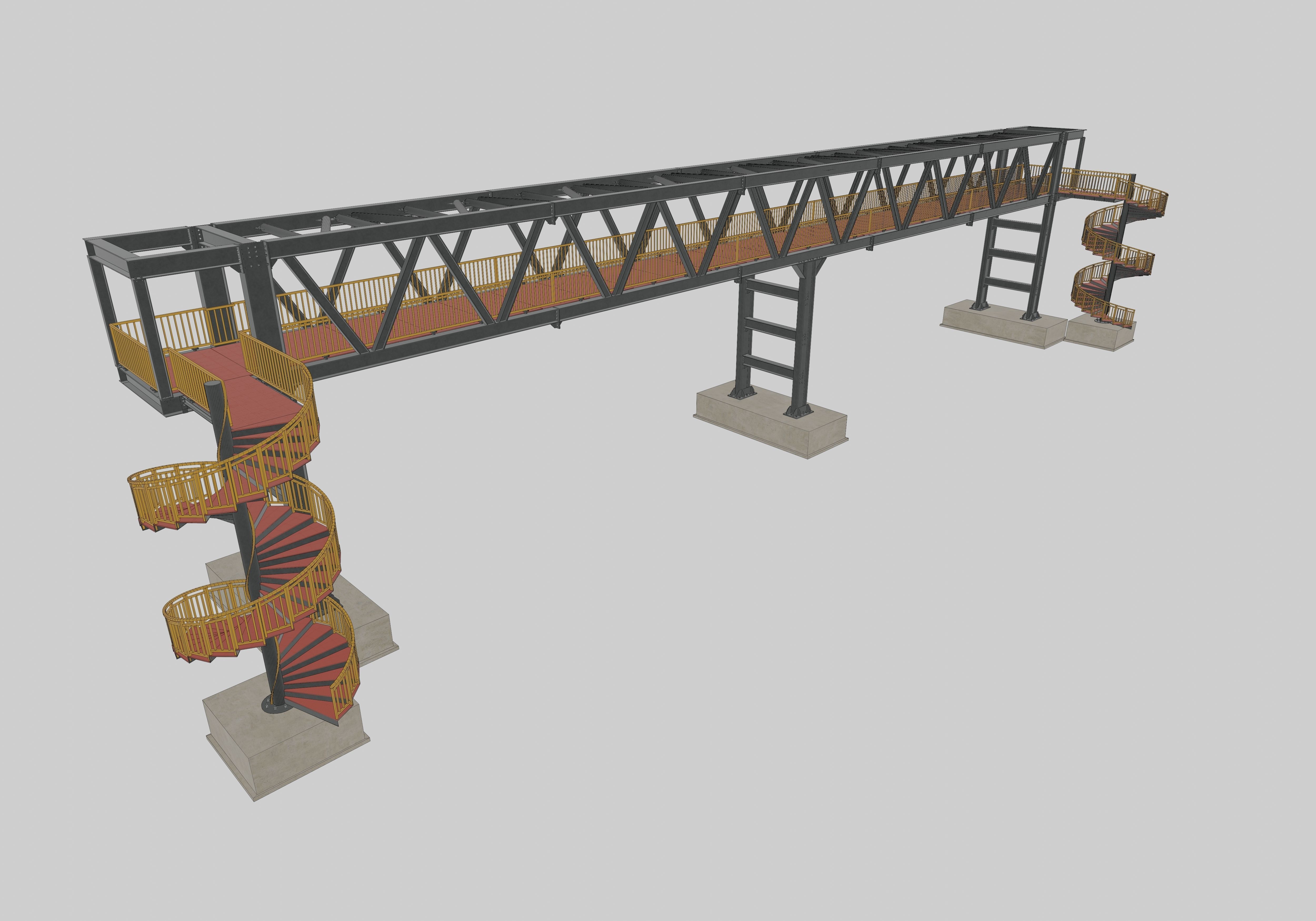 Steel Pedestrian Bridge - Spiral Stair - Truss Type-15 3D model_21