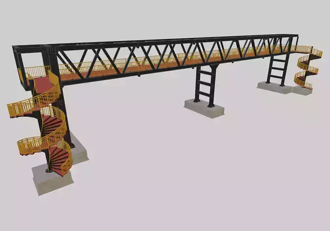 Steel Pedestrian Bridge - Spiral Stair - Truss Type-15 3D model
