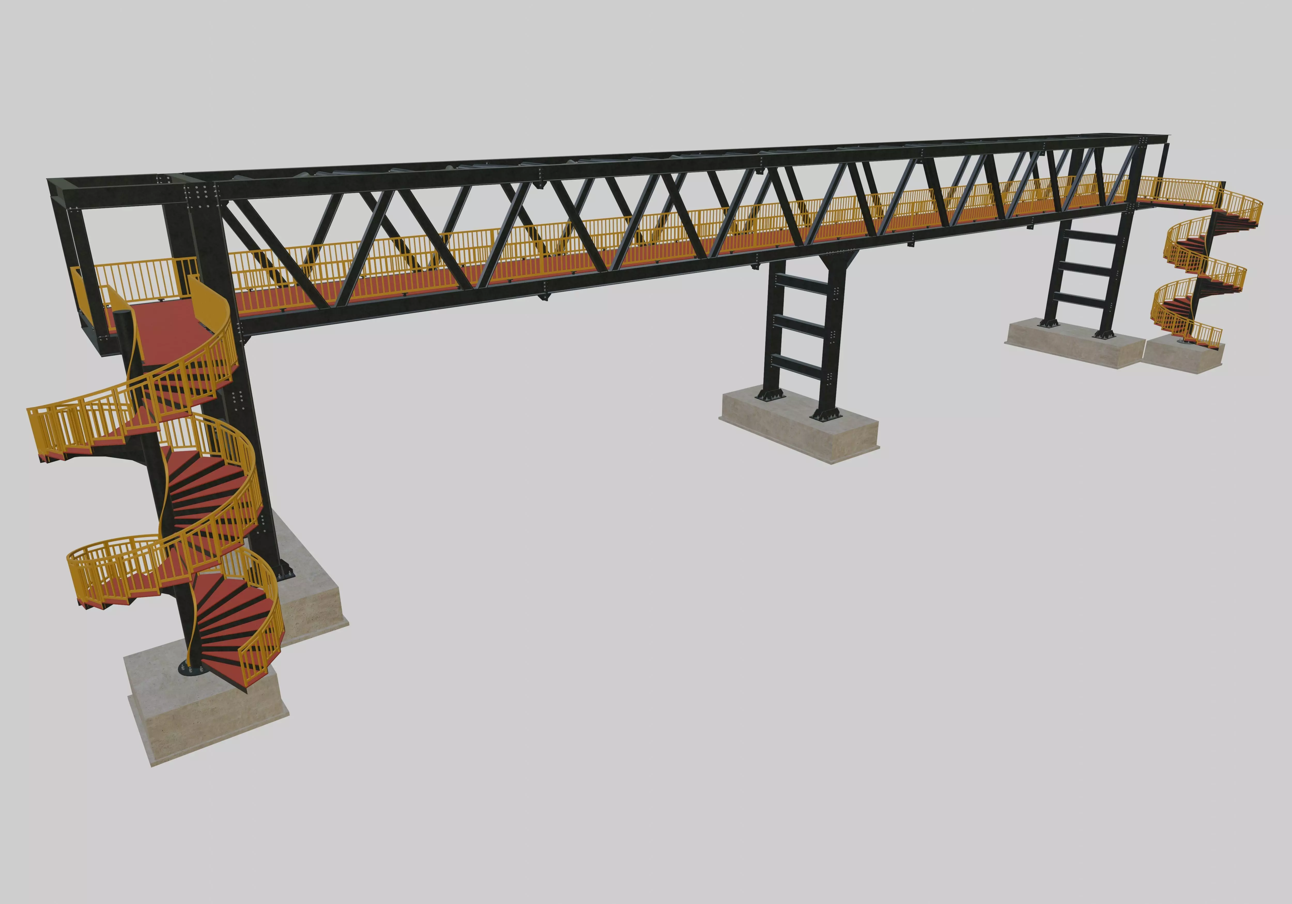 Steel Pedestrian Bridge - Spiral Stair - Truss Type-15 3D model_0