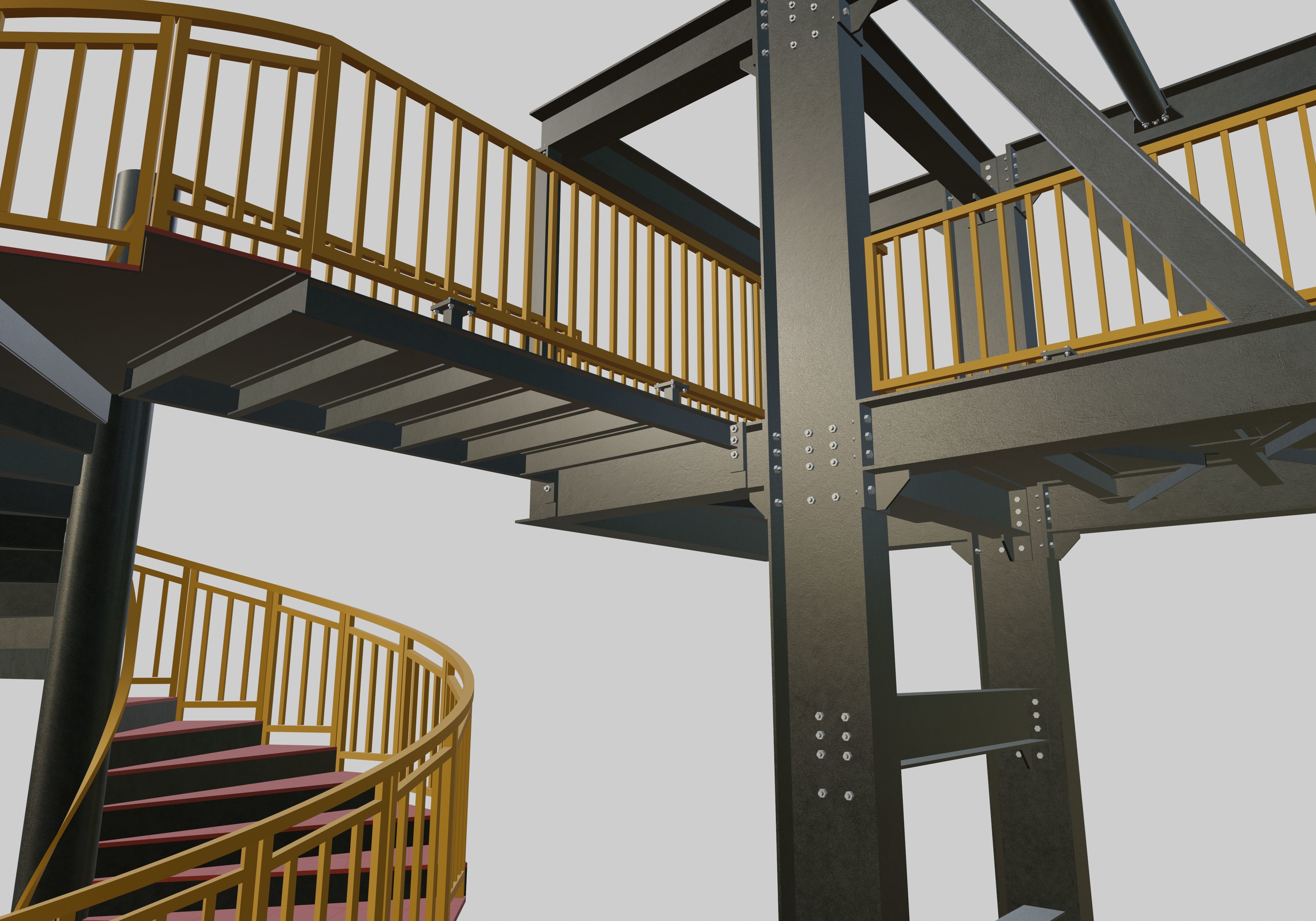 Steel Pedestrian Bridge - Spiral Stair - Truss Type-15 3D model_12