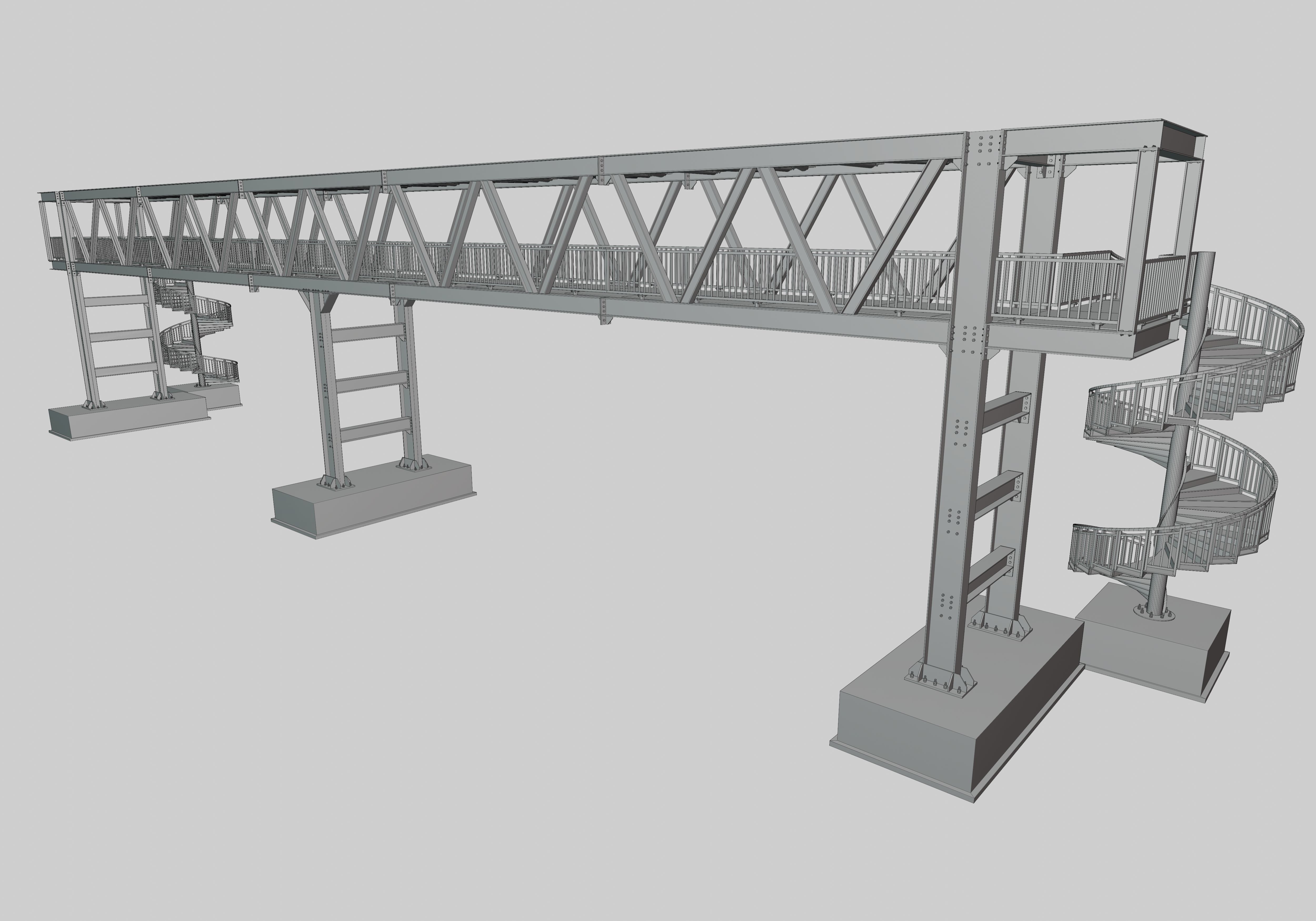 Steel Pedestrian Bridge - Spiral Stair - Truss Type-15 3D model_37