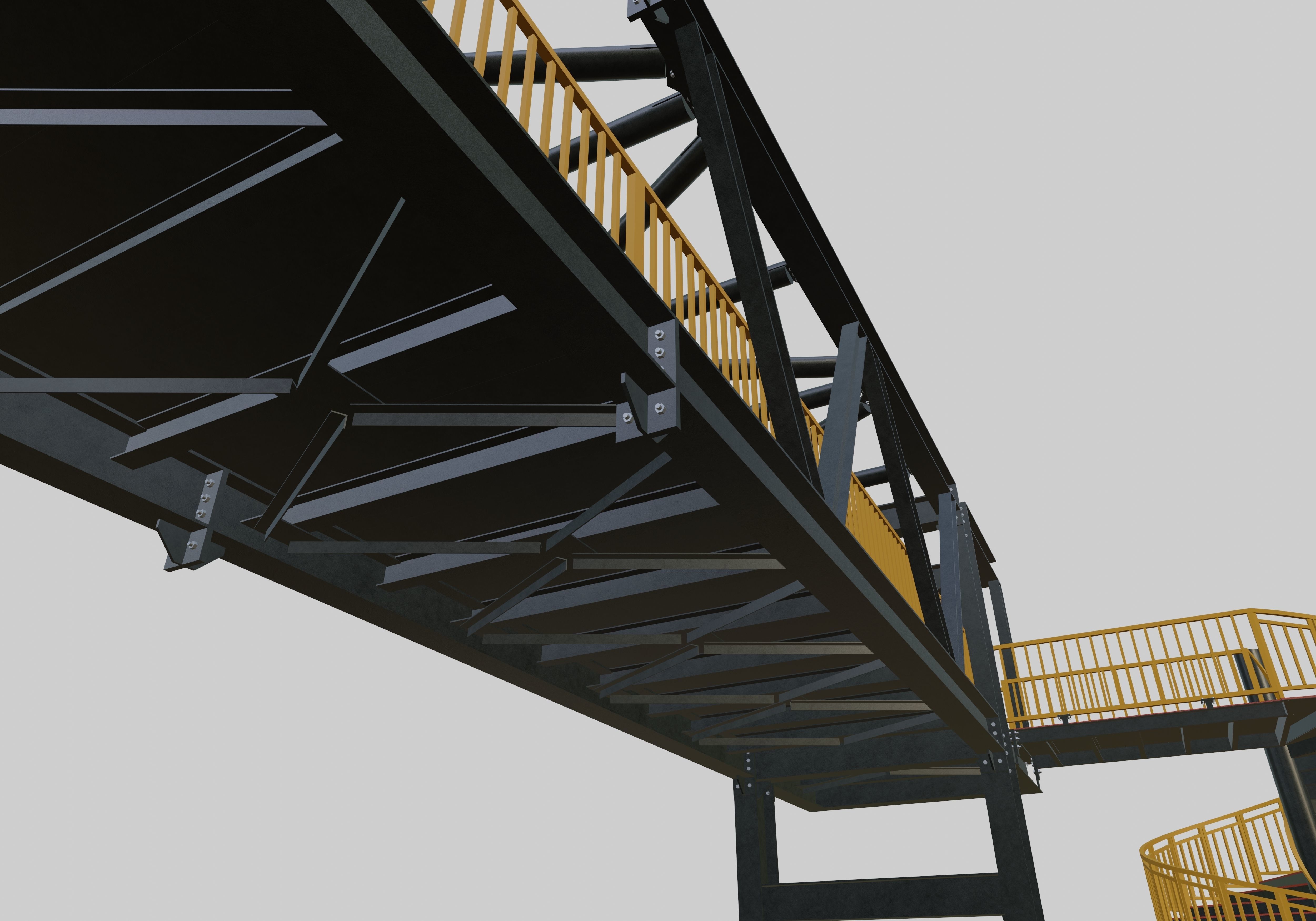 Steel Pedestrian Bridge - Spiral Stair - Truss Type-15 3D model_4