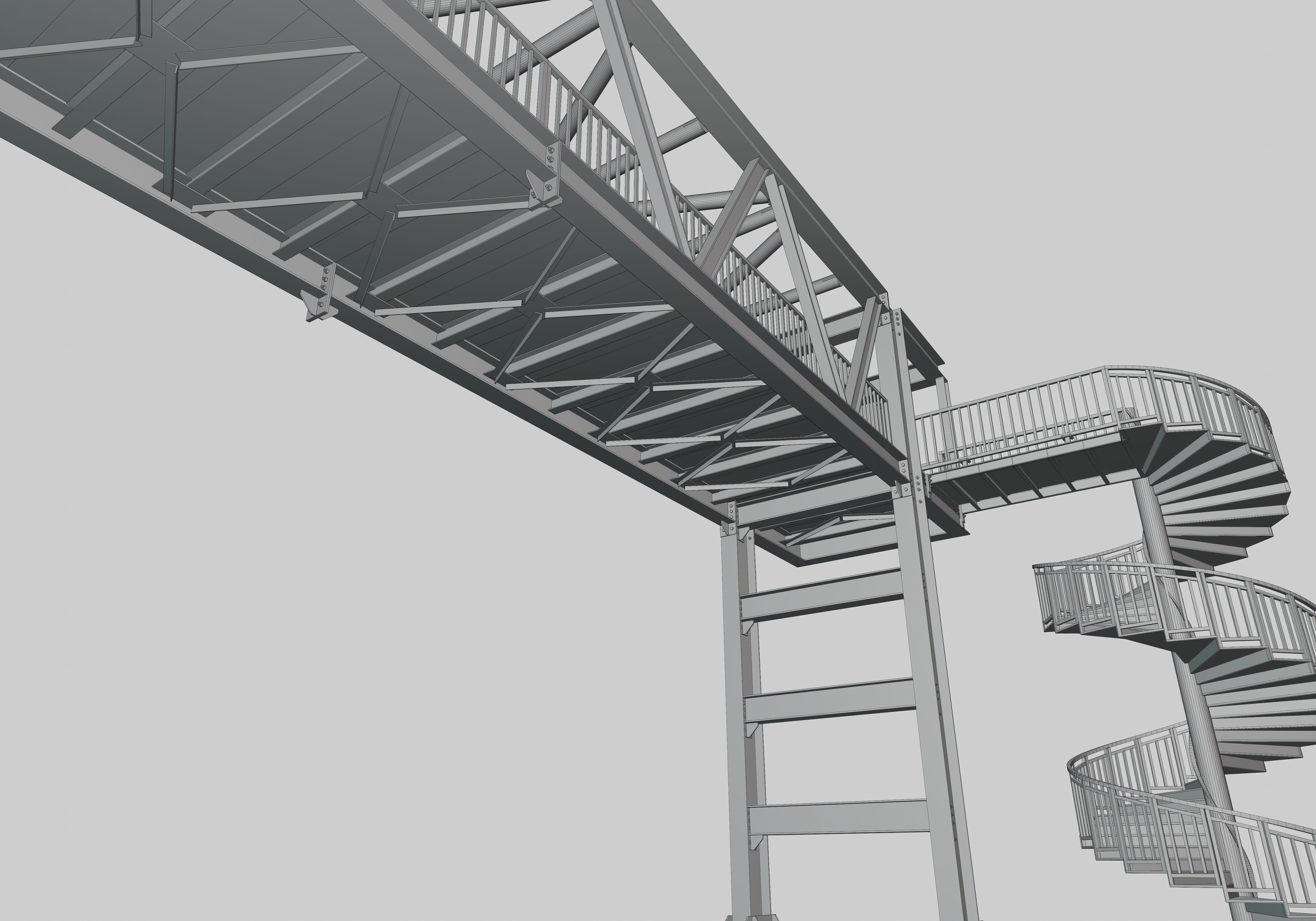 Steel Pedestrian Bridge - Spiral Stair - Truss Type-15 3D model_39