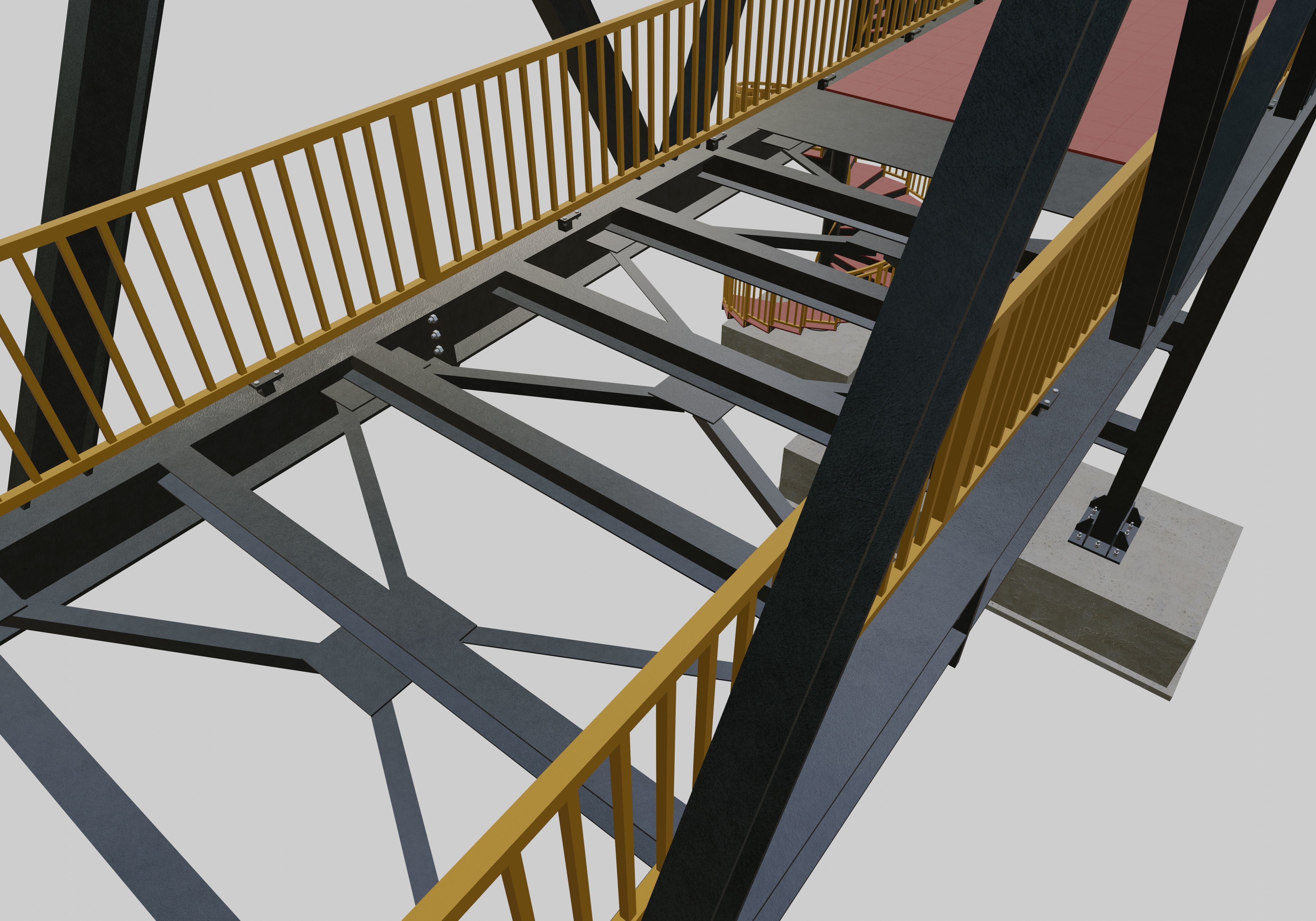 Steel Pedestrian Bridge - Spiral Stair - Truss Type-15 3D model_15
