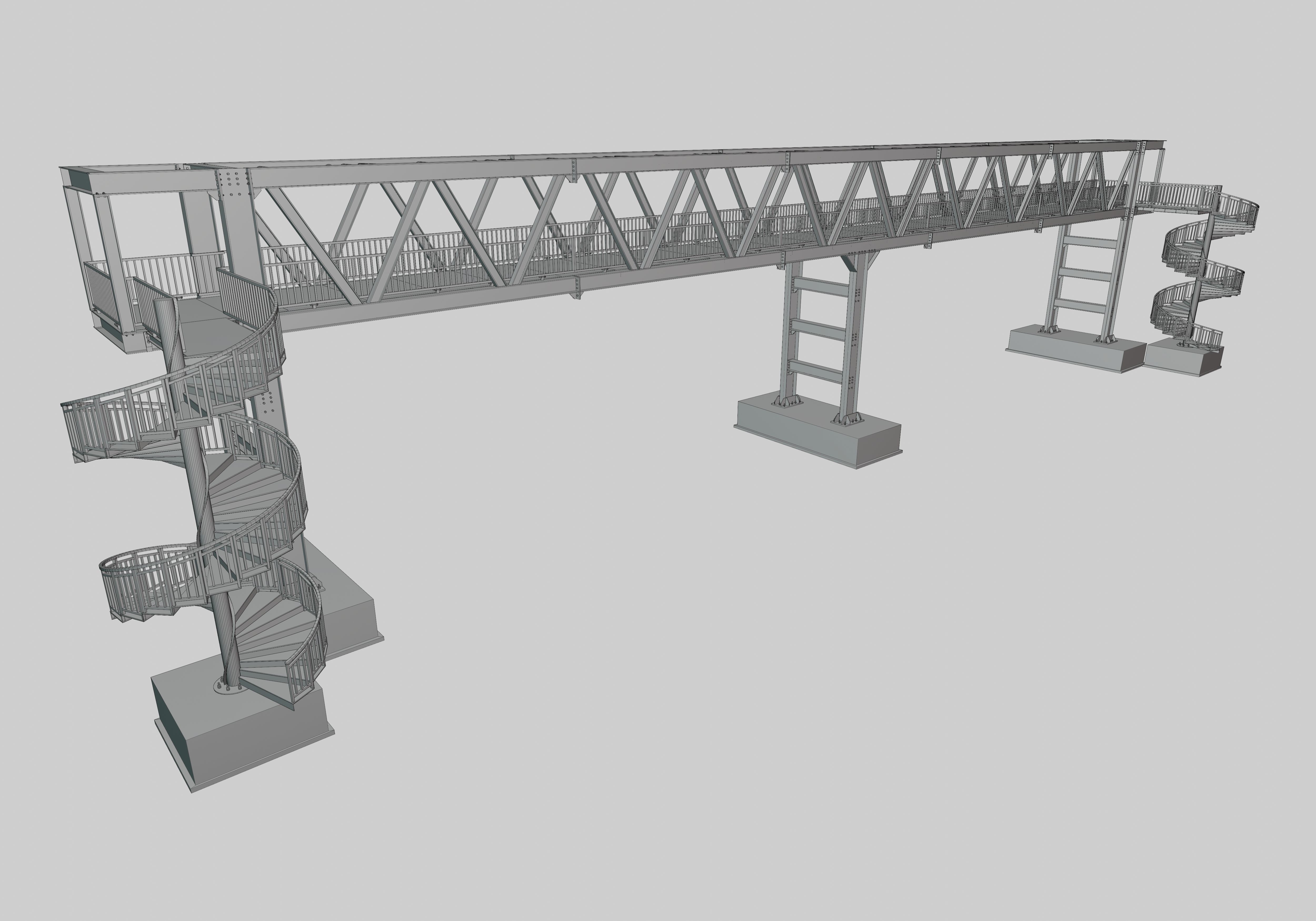 Steel Pedestrian Bridge - Spiral Stair - Truss Type-15 3D model_36