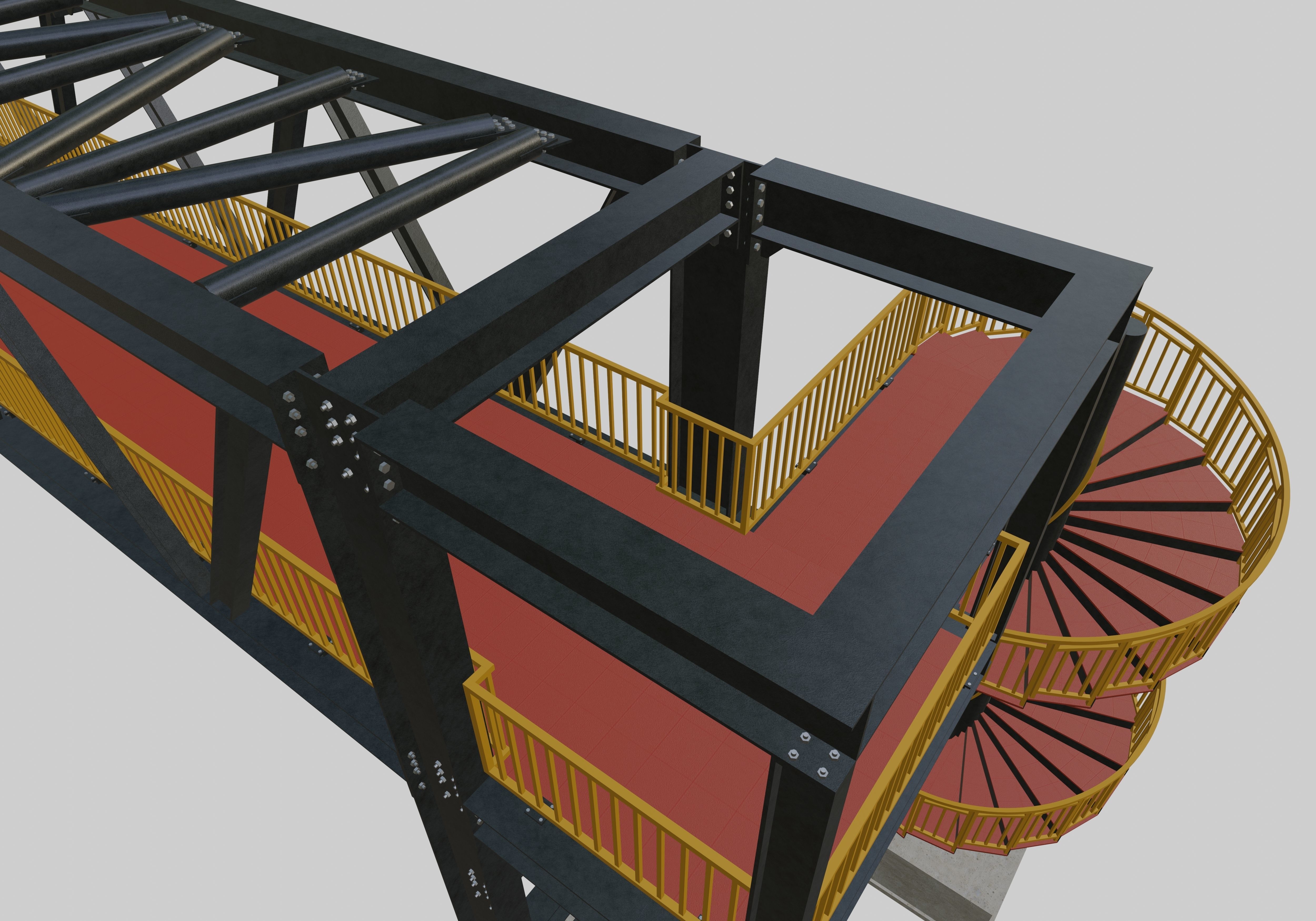 Steel Pedestrian Bridge - Spiral Stair - Truss Type-15 3D model_34