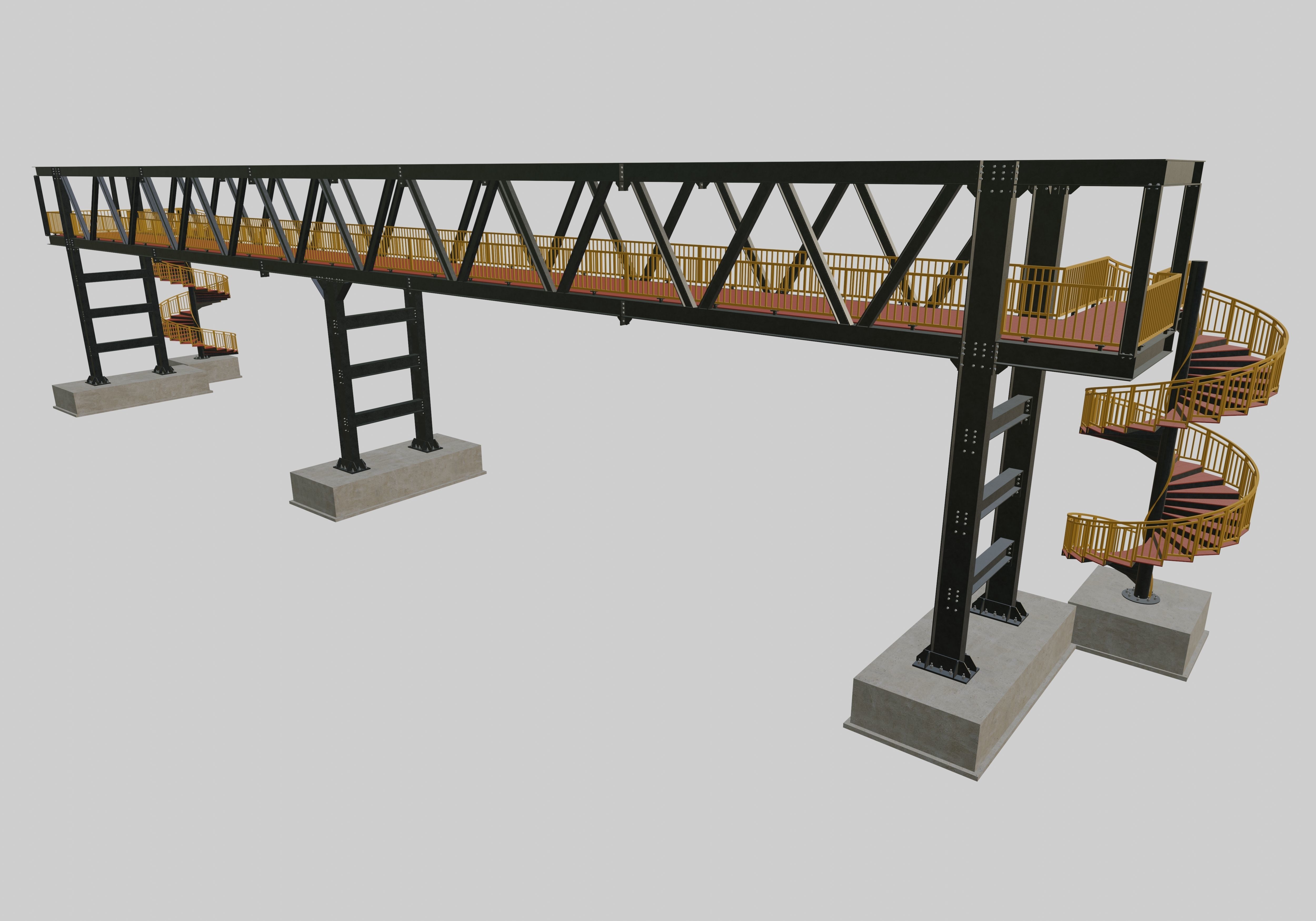 Steel Pedestrian Bridge - Spiral Stair - Truss Type-15 3D model_2