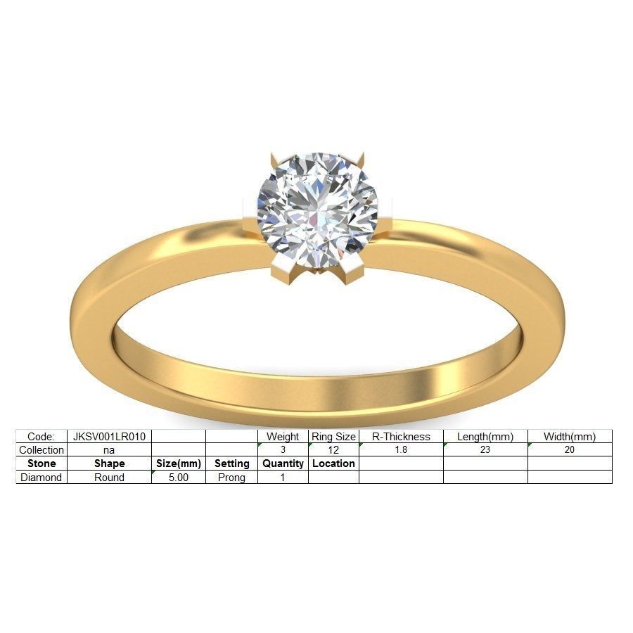 Solitaire ring 3D print model_1