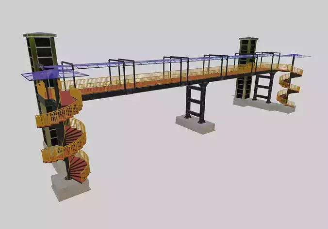 Steel Pedestrian Bridge-Elevator-Spiral Stair-Straight Type-17 3D model