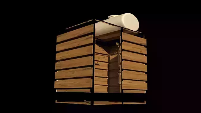 Summer shower wooden cabinet with water bottle on top 3D model