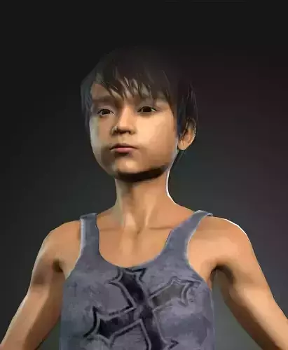 Asian kid fighter  rigged 3D model