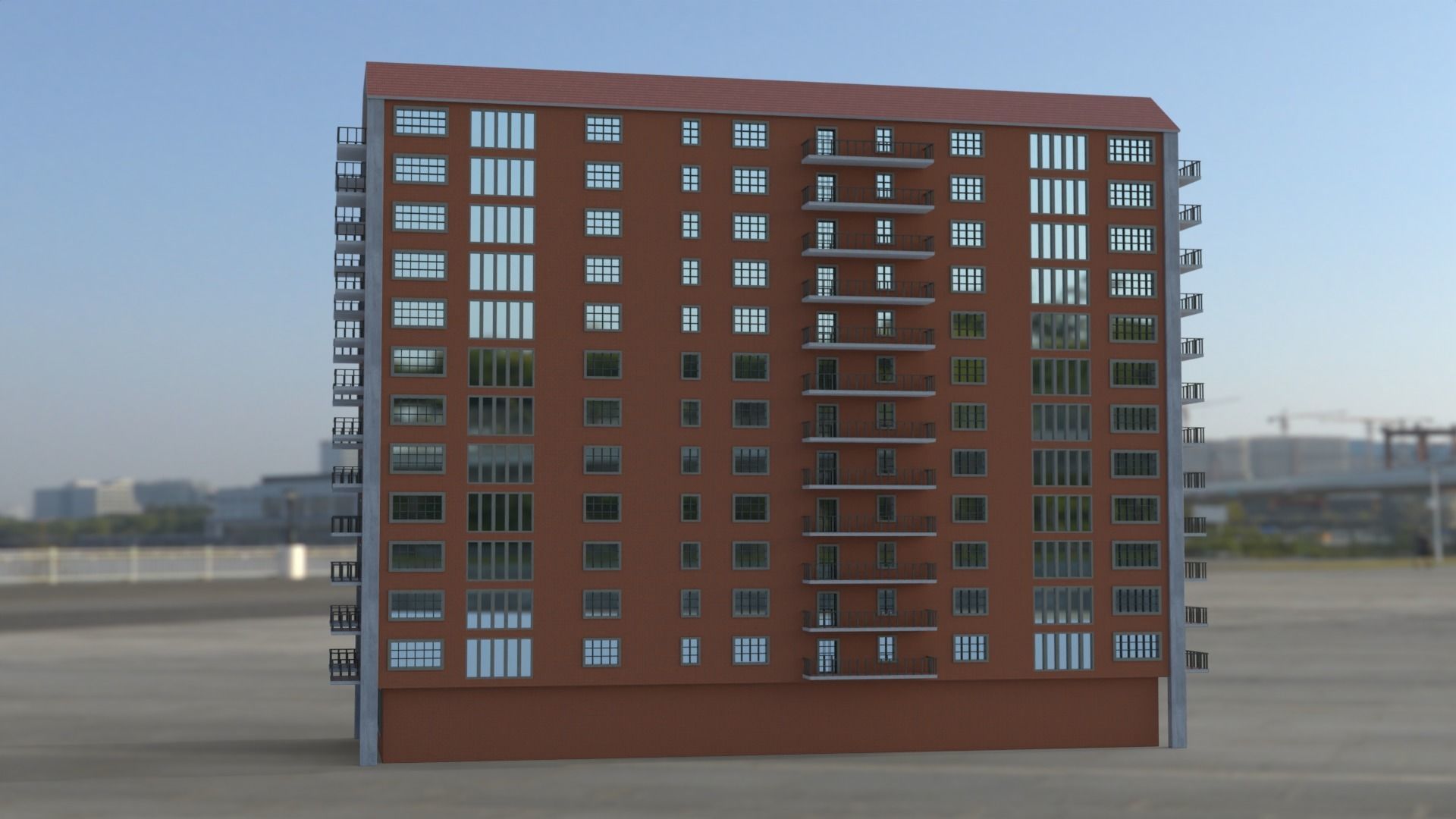 Building 3D model apartment in middle of field Low-poly 3D model_11