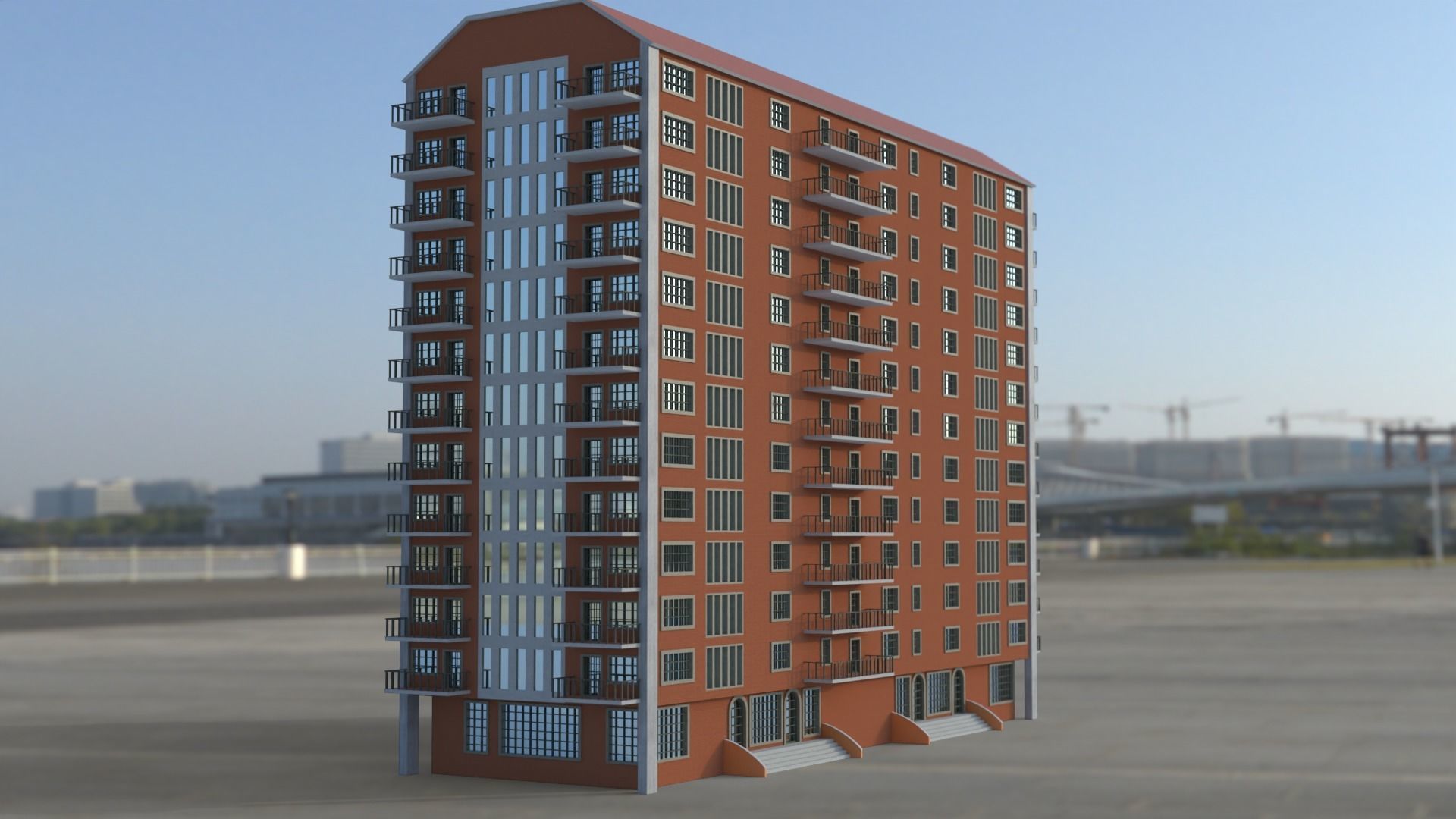Building 3D model apartment in middle of field Low-poly 3D model_4