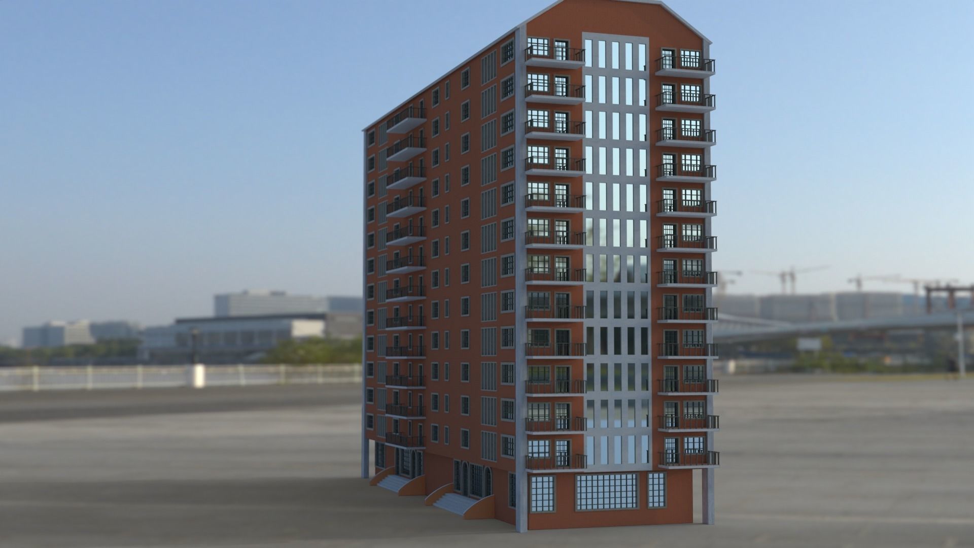 Building 3D model apartment in middle of field Low-poly 3D model_16