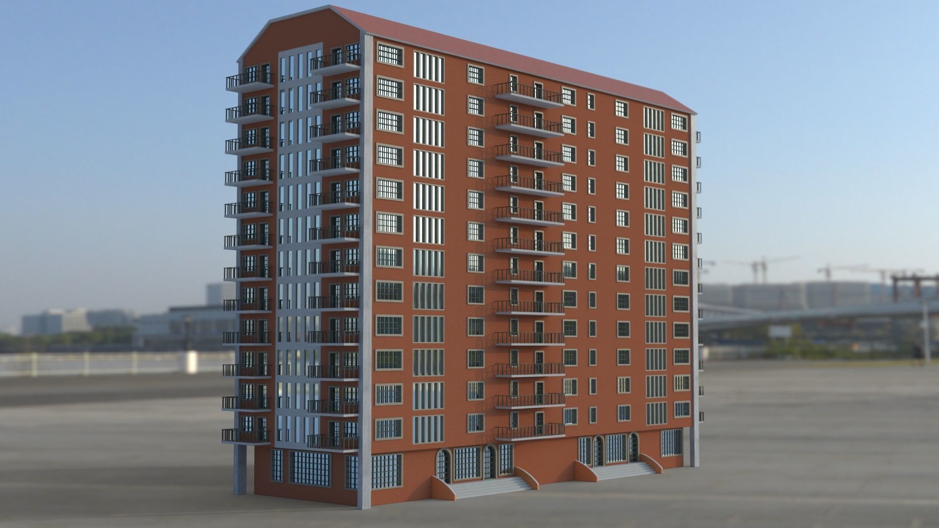 Building 3D model apartment in middle of field Low-poly 3D model_3