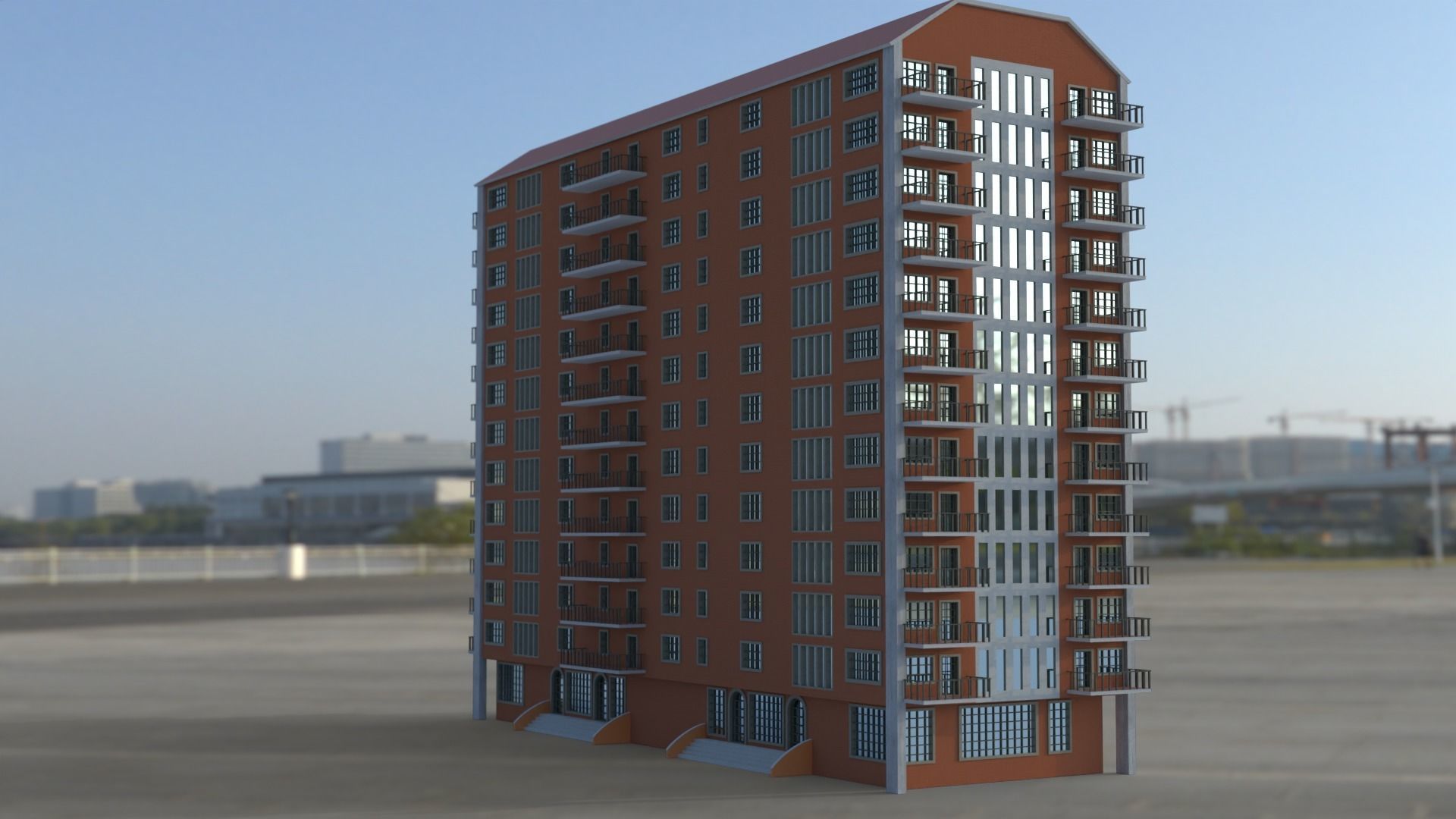Building 3D model apartment in middle of field Low-poly 3D model_17