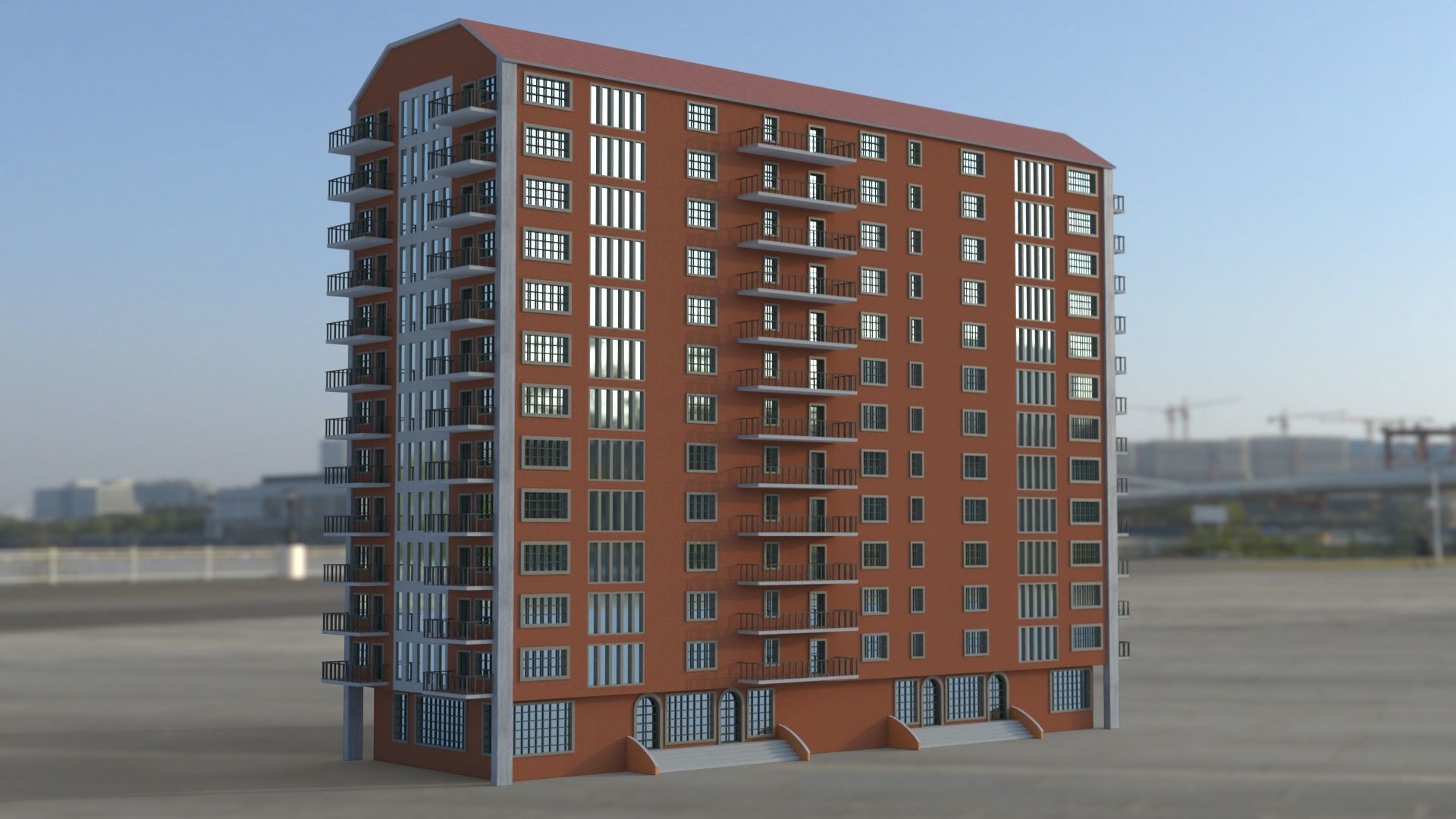 Building 3D model apartment in middle of field Low-poly 3D model_1
