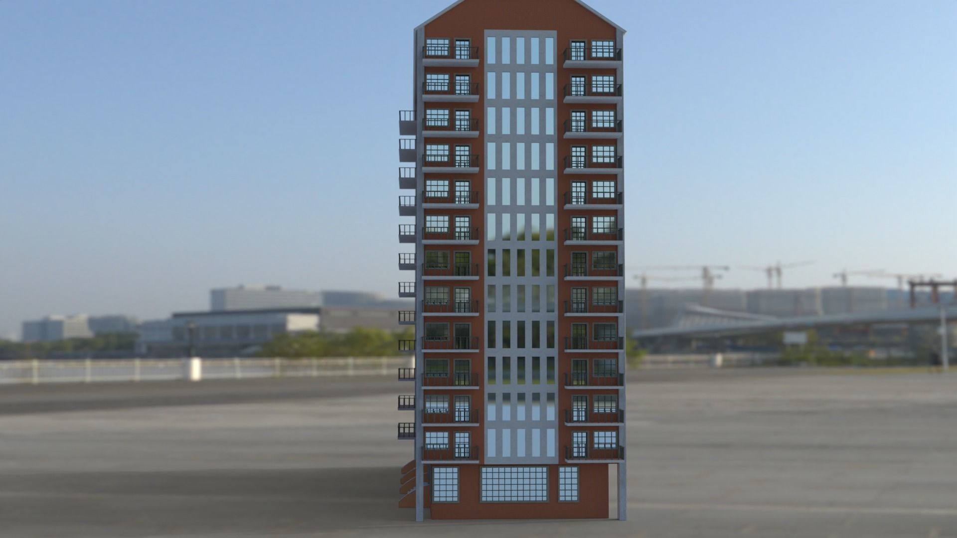 Building 3D model apartment in middle of field Low-poly 3D model_15