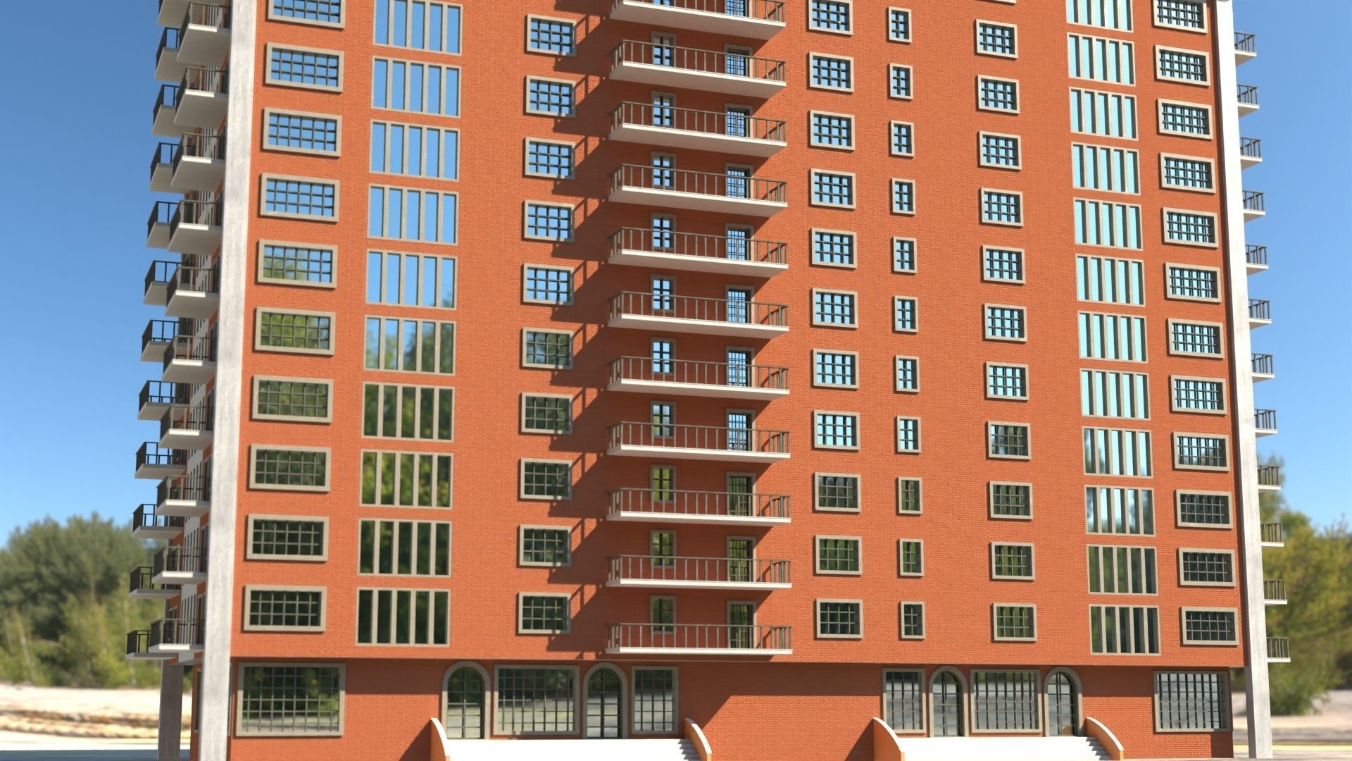 Building 3D model apartment in middle of field Low-poly 3D model_22