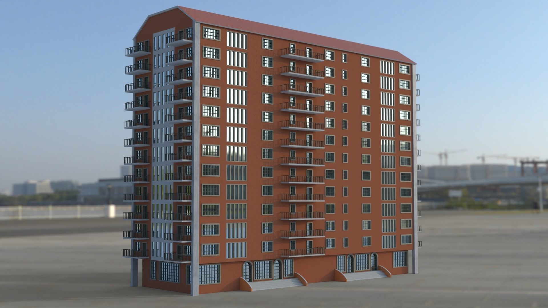 Building 3D model apartment in middle of field Low-poly 3D model_2
